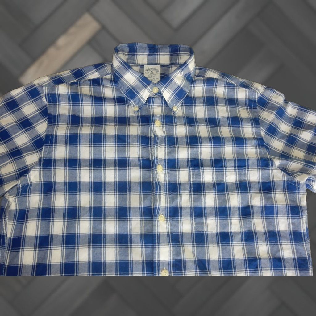 Brooks Brothers BROOKS BROTHERS Plaid Button-Up Shirt Men's Short Sleeve Size M Blue Size US M / EU 48-50 / 2 - 1 Thumbnail