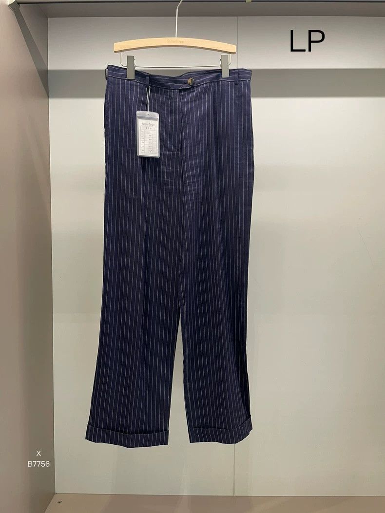 LORO PIANA Blue striped linen trousers