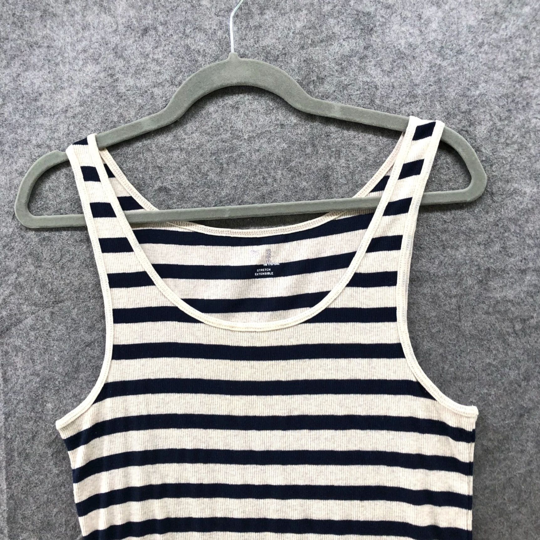 Gap Gap Women's Tank Top L Ivory Navy Striped Cotton Spandex Sleeveless Scoop Neck Summer Casual Size L / US 10 / IT 46 - 3 Thumbnail