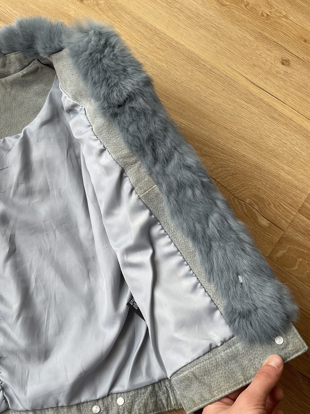 Vintage REAL RABBIT FUR Archive Baby Blue Suede Leather Jacket Y2K Size S / US 4 / IT 40 - 7 Thumbnail