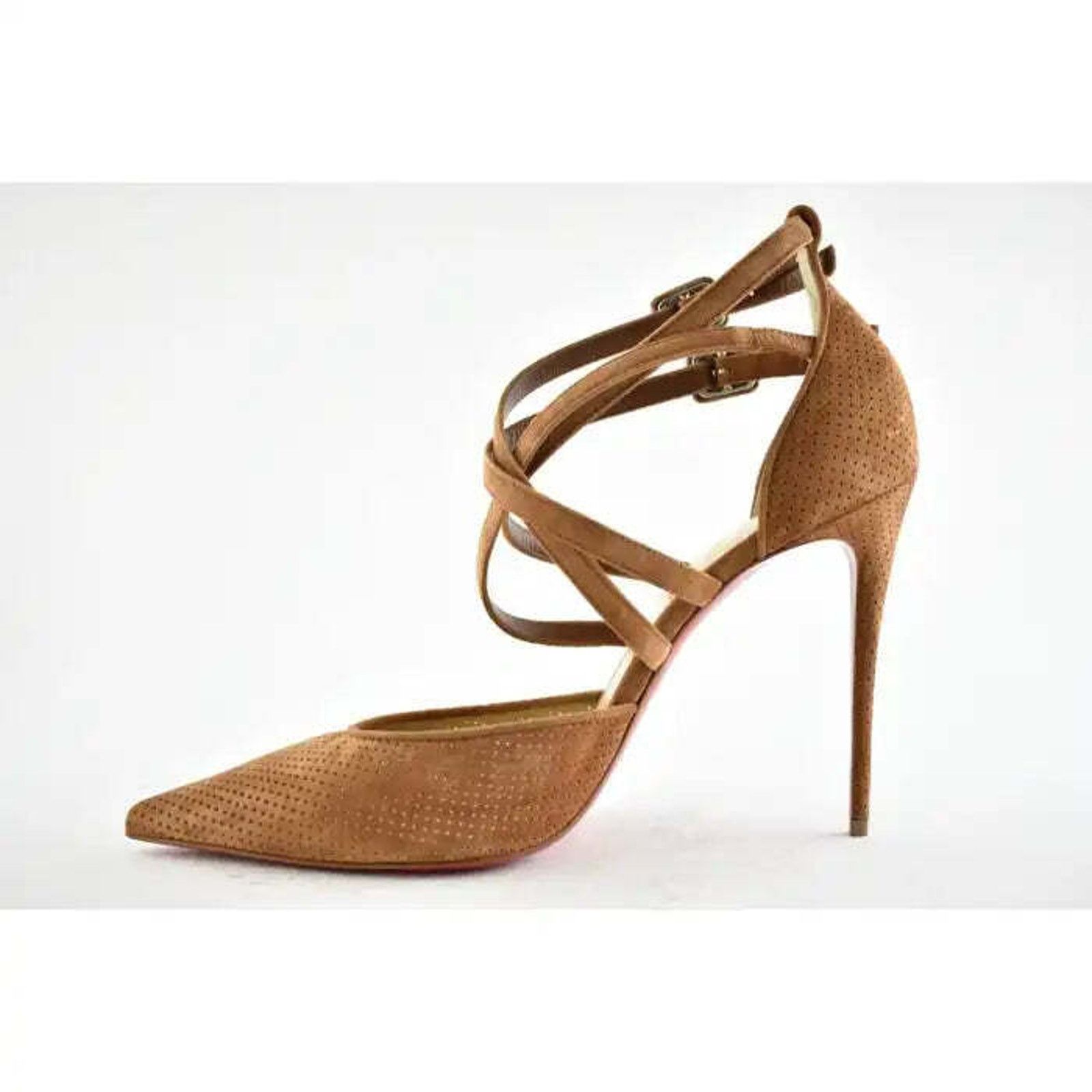 Christian Louboutin Victorilla 100 Biscotto Brown Strappy Sandal Heel Pump 42 Size US 12 / IT 42 - 9 Thumbnail