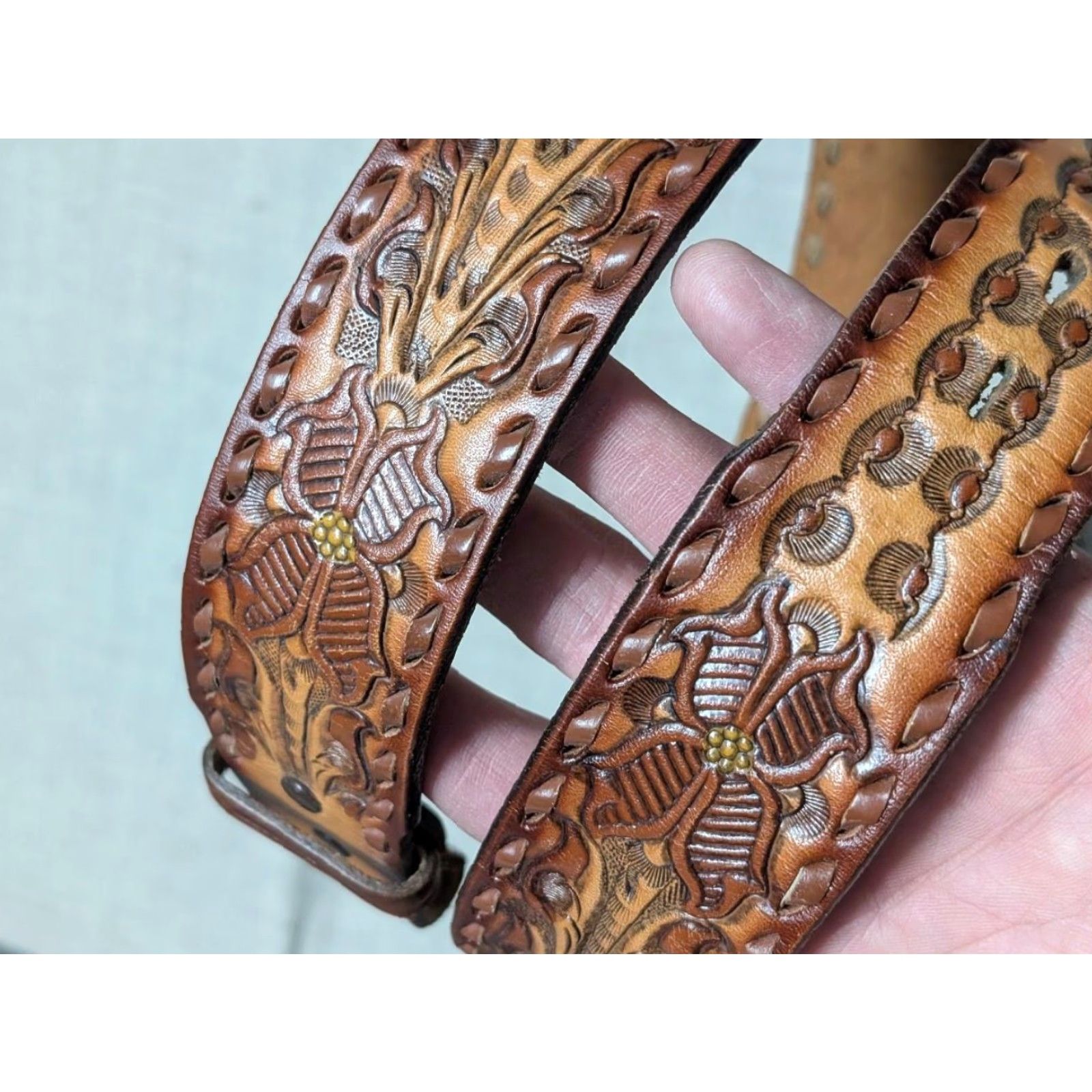 Tony Lama VINTAGE Tony Lama Belt Western Belt Men 30 Brown Leather Cowhide Tooled Floral USA Made Buckle Slim 1-3/4" Western Theme Southwestern Mens Size 30 - 3 Thumbnail