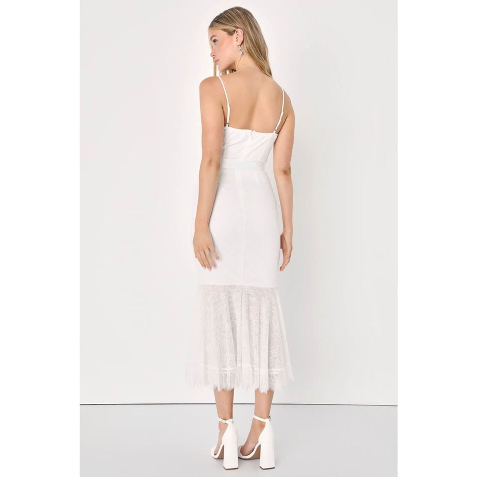 Other NWT Lulus Elegant Ease White Lace Trumpet Midi Dress sz M Size M / US 6-8 / IT 42-44 - 4 Thumbnail