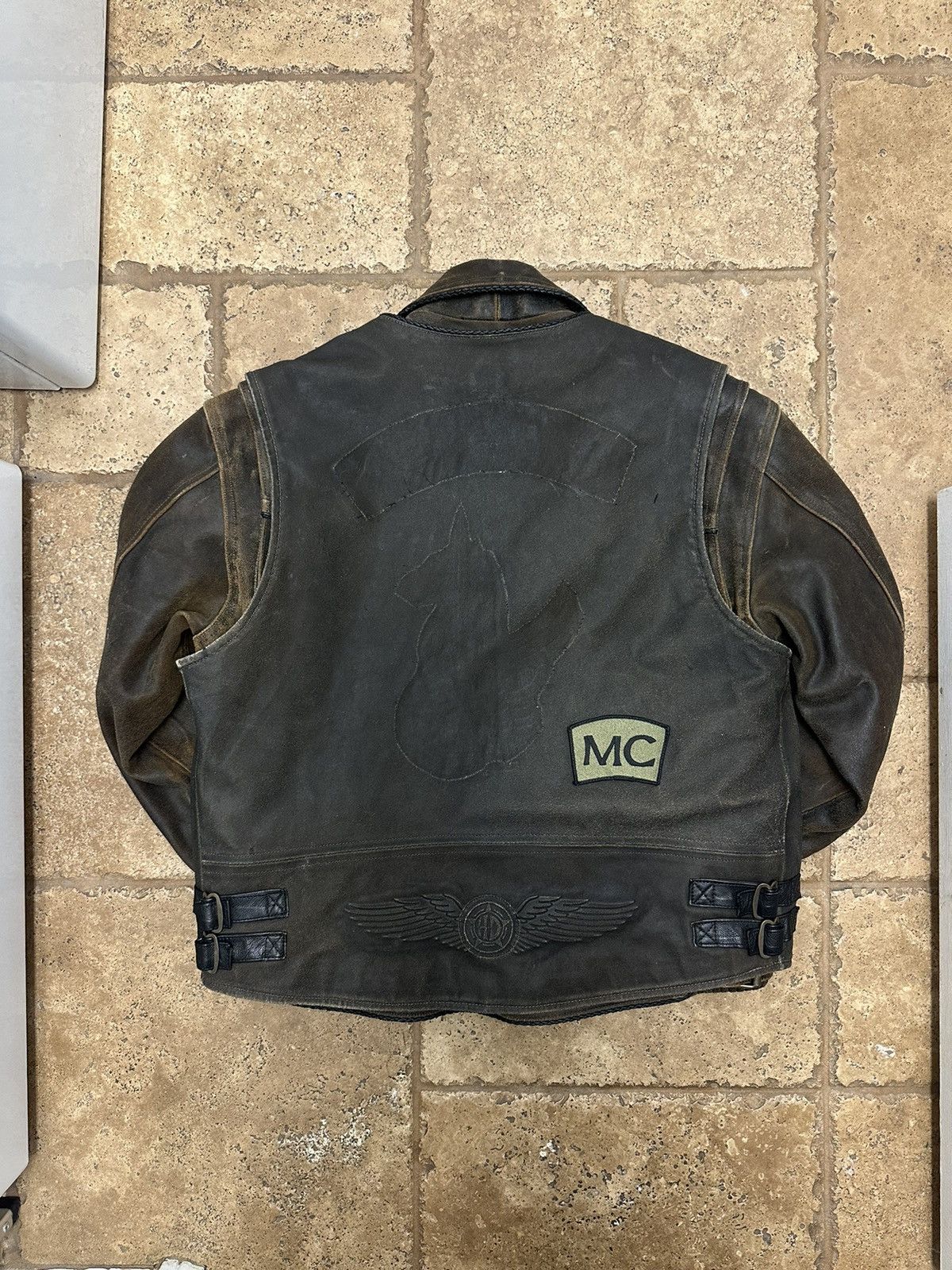 Harley Davidson Harley Davidson Distressed Brown Leather Jacket and Vest 90s Size US L / EU 52-54 / 3 - 6 Thumbnail