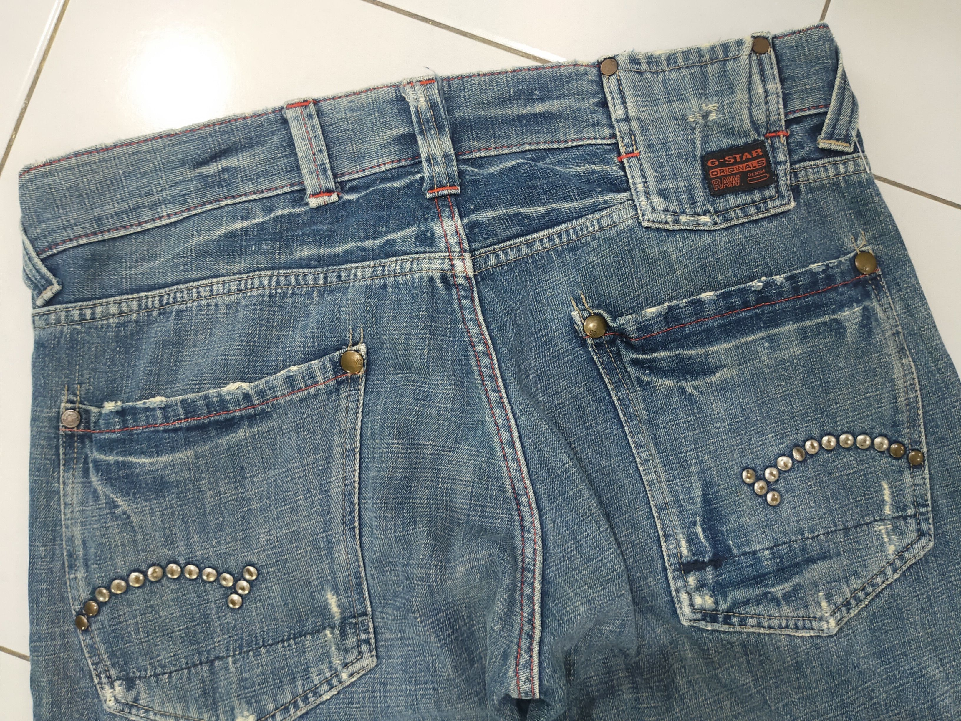 Designer × G-Star × Vintage 🚨G-STAR STUDS STRAIGHT DISTRESSED DENIM Size US 35 - 3 Thumbnail