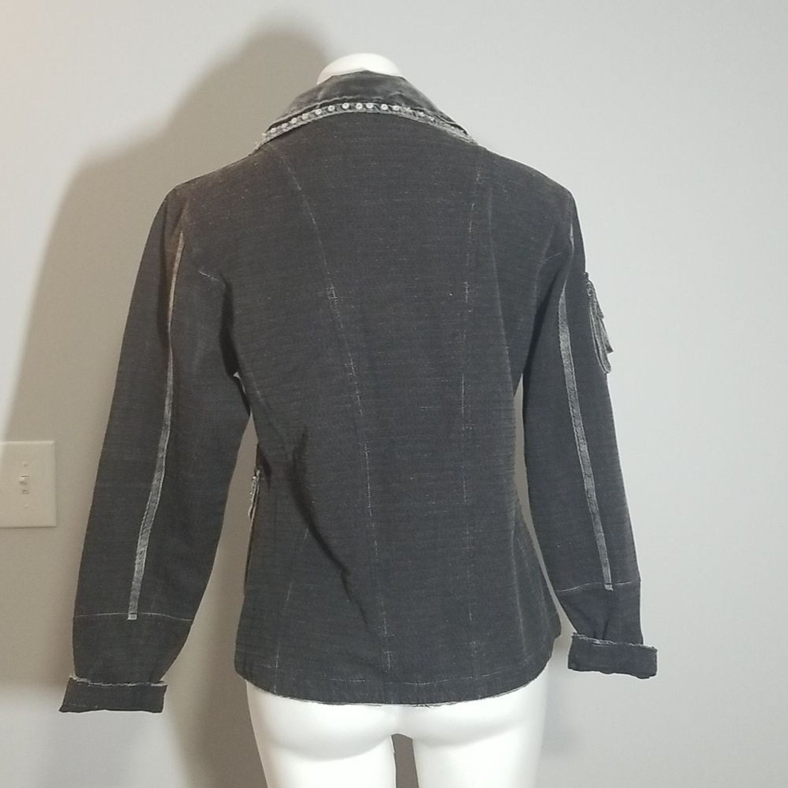 Other Moka Sport Black Wash Embellished Sequin Denim Jean Jacket Size M / US 6-8 / IT 42-44 - 3 Thumbnail
