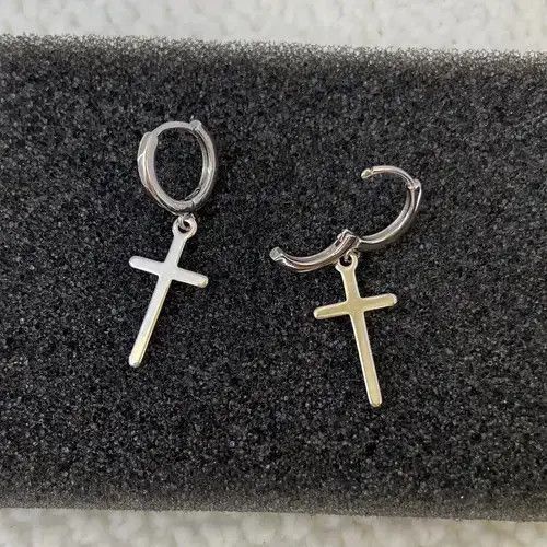 Sterling Silver 925 Silver Plated Cross Dangle Drop Earrings for Men Women, Size ONE SIZE - 2 Thumbnail