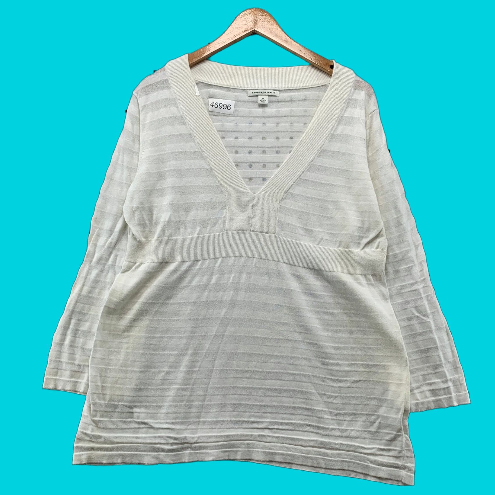 Banana Republic VINTAGE Banana Republic Doll Top Womens XL White Sheer Striped V-Neck Blouse Size XL / US 12-14 / IT 48-50 - 1 Thumbnail