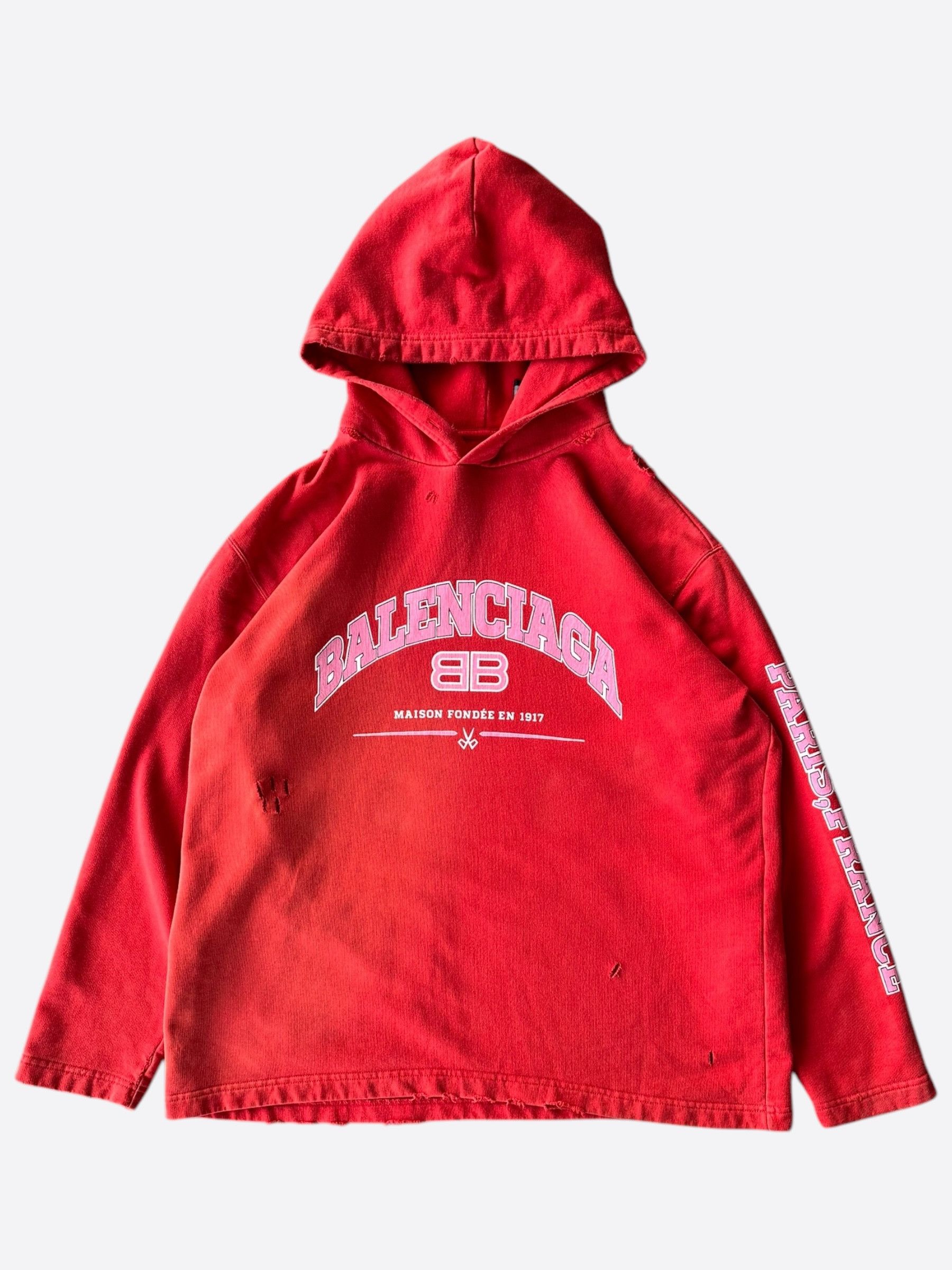 Balenciaga Balenciaga Red & Pink BB Logo Distressed Hoodie Size US M / EU 48-50 / 2 - 1 Thumbnail
