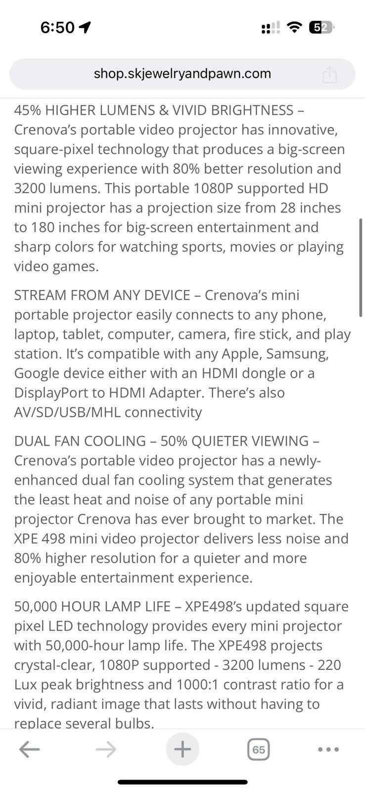 Other Crenova XPE498 Mini LED Projector, White Size ONE SIZE - 2 Thumbnail