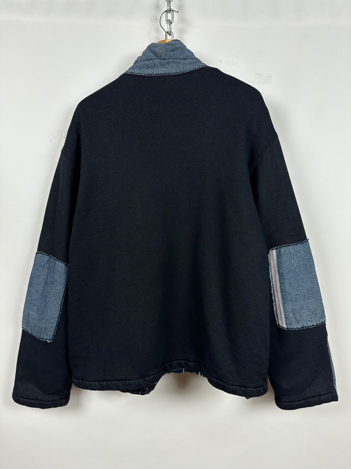 Armani 90s Vintage Armani Jeans Patchwork Hemp/Cotton Navy Jacket Size US XL / EU 56 / 4 - 2 Thumbnail