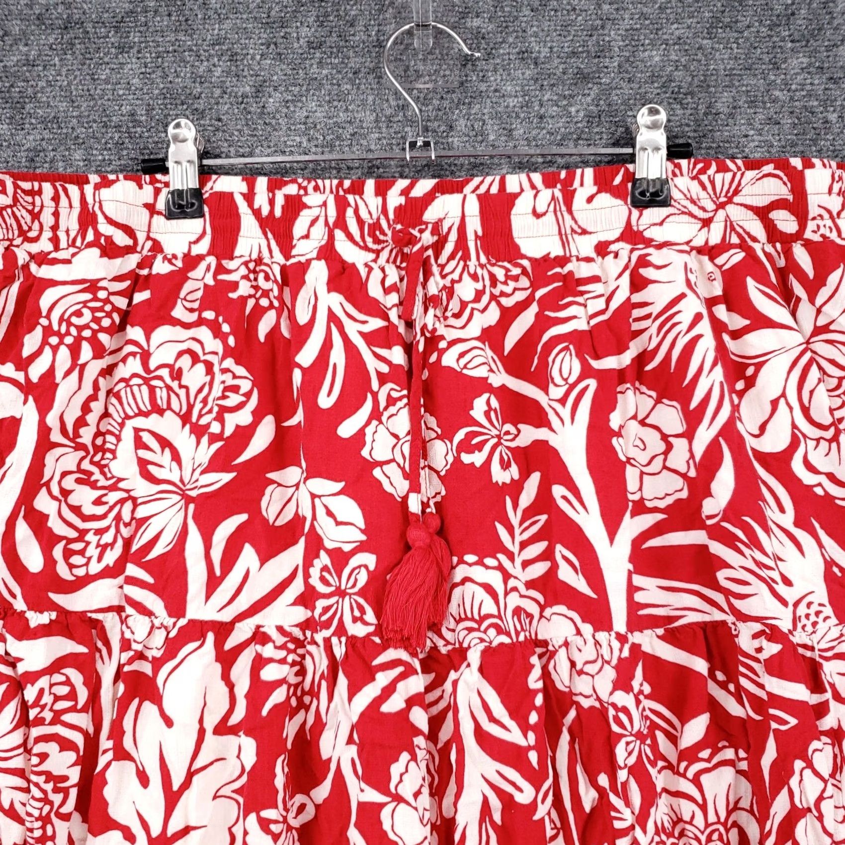 Vintage Knox Rose Skirt Women 1X Plus Red Floral Mini Tiered Boho Hawaiian Peasant Lined Size 40" / US 18 - 3 Thumbnail