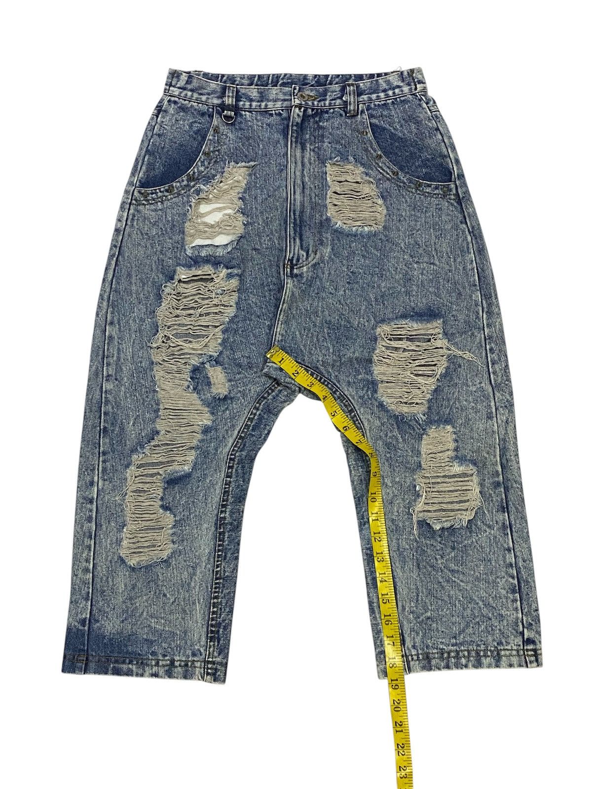 Japanese Brand Super Lovers Ripped Distressed Drop Crotch Baggy Jeans Size 28" / US 6 / IT 42 - 16 Thumbnail