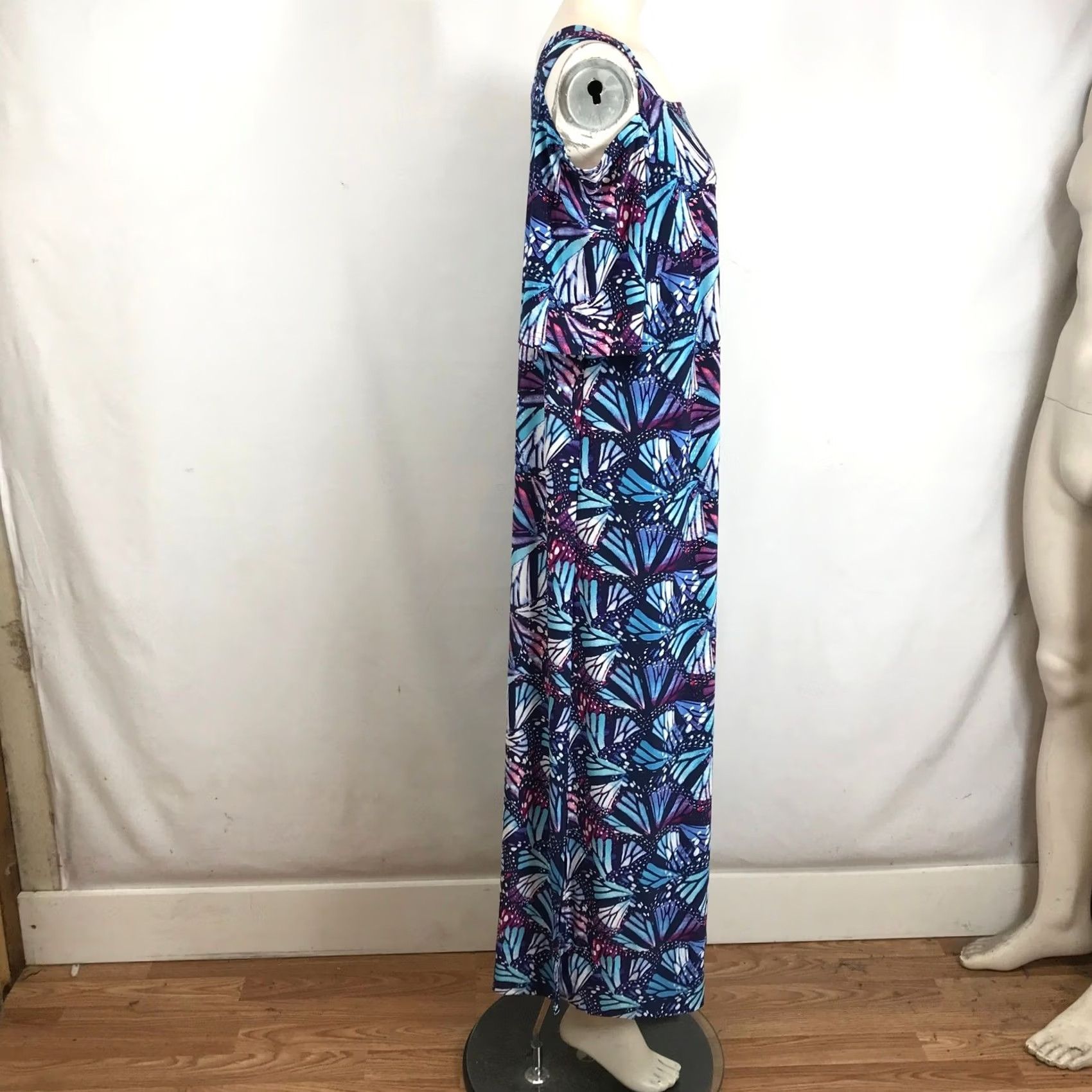 Vintage Roamans Dress Maxi Cold Shoulder Butterfly Wing Print Blue Purple Womens 14/16 M Size XL / US 12-14 / IT 48-50 - 4 Thumbnail
