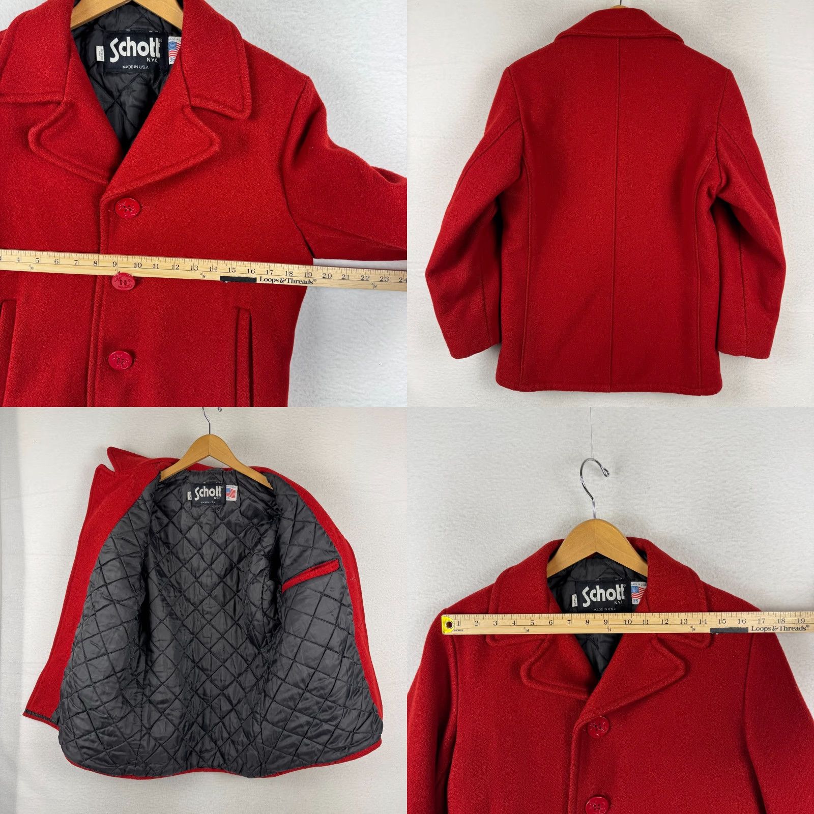 Schott VINTAGE SCHOTT MEN'S Coat Pea Jacket Sailor Red Wool 36 Single Breasted Anchor Buttons Navy Lined Winter Fall Mens Size US XXS / EU 40 - 8 Thumbnail