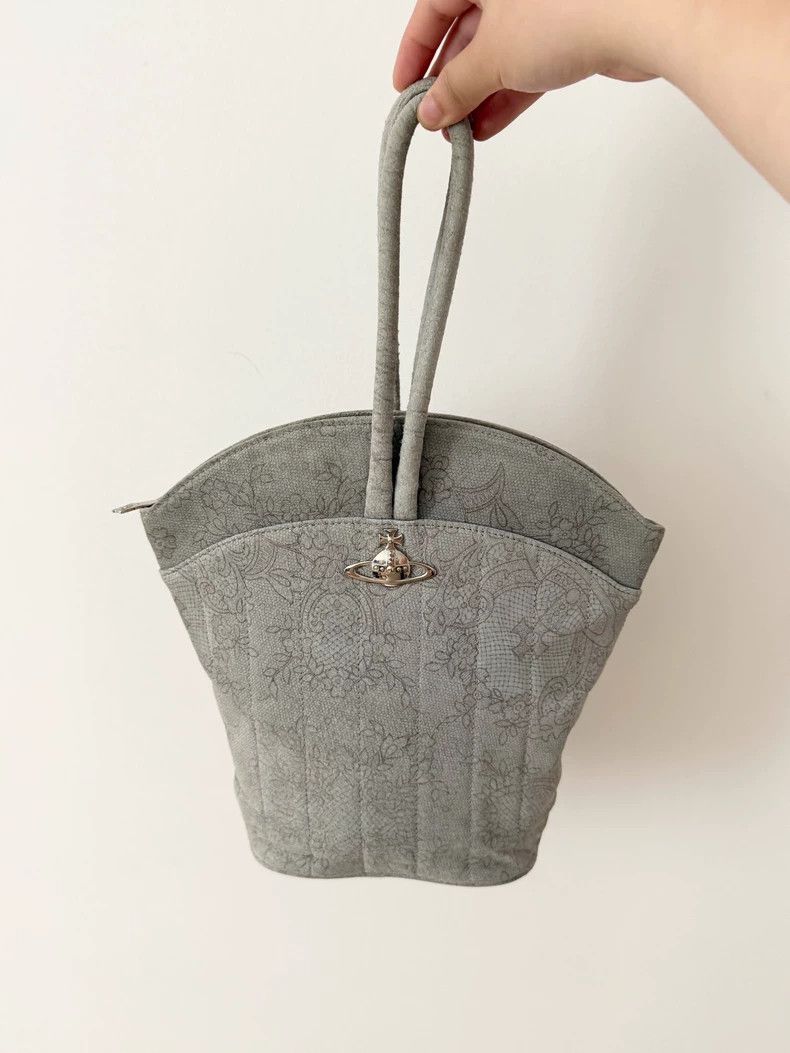 Vivienne Westwood Vivienne Westwood Gray suede lace-patterned silver Saturn Size ONE SIZE - 2 Thumbnail