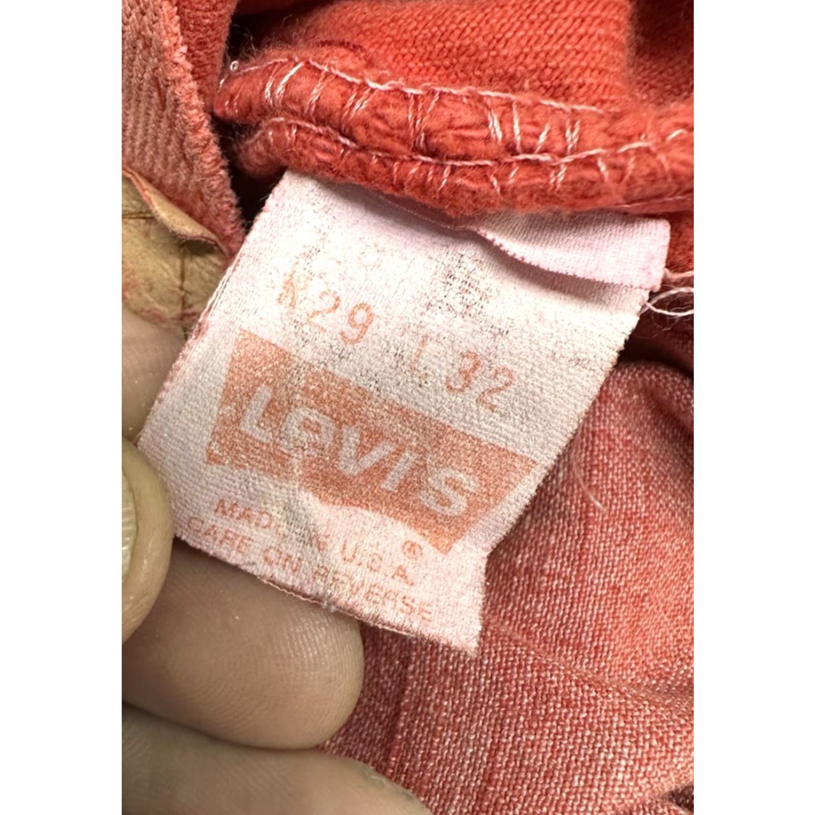 VINTAGE Levi's 501 Jeans Denim Red/Pink Button Fly Size 28 x 31 Mens USA Distressed Length 31in Straight Fit 14in Front Across Waist 10.5in Rise