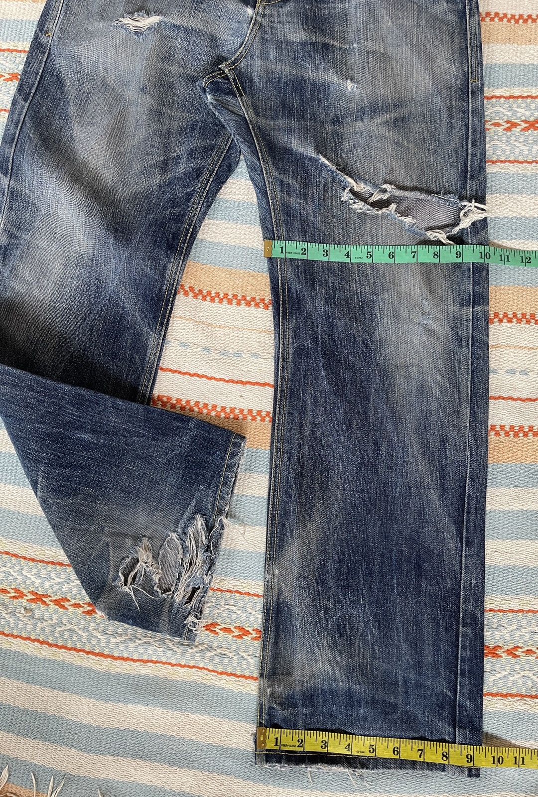 If Only Was True Very rare🔥SQUARE DARK🔥Embroidery Selvedge Distressed Jeans Size US 35 - 8 Thumbnail