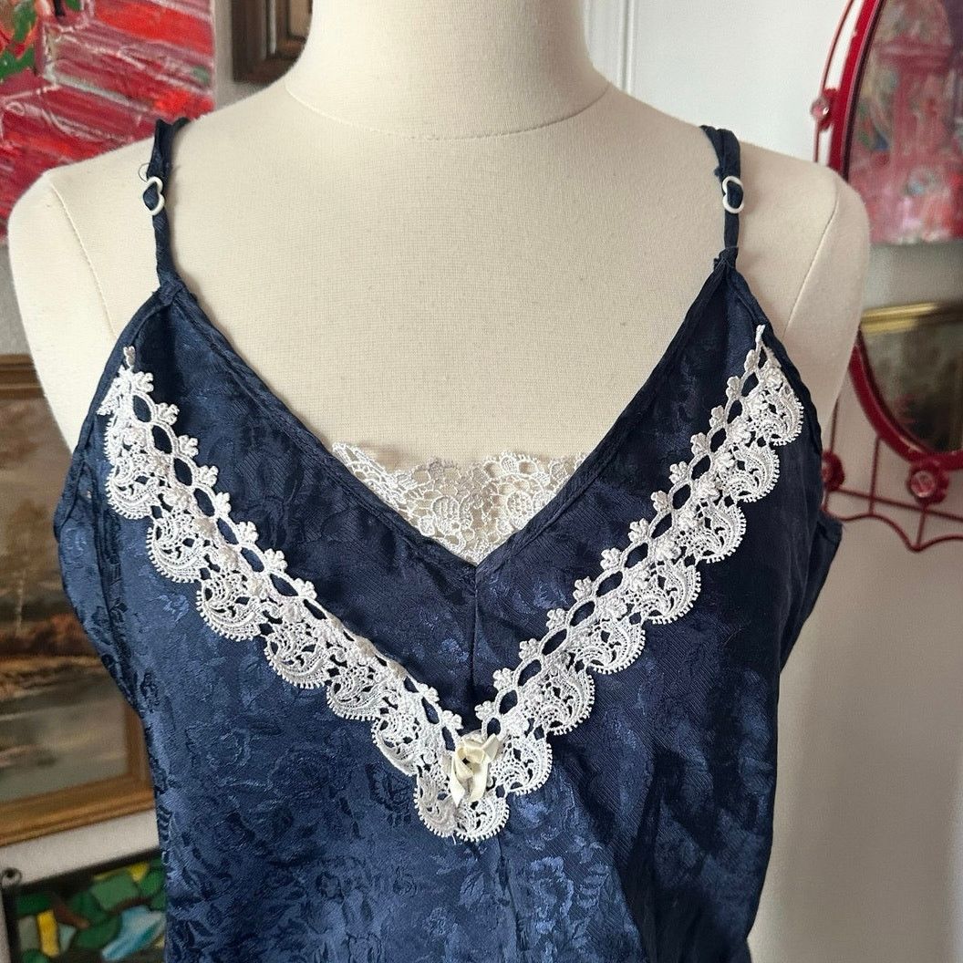 Other live star blue satin white lace tank top Size L / US 10 / IT 46 - 2 Thumbnail
