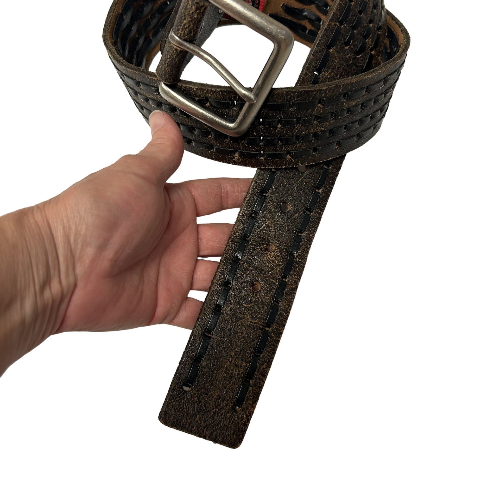 Other C-Red Black DISTRESSED Leather Wide LACED Motorcycle Belt Size 34 - 7 Thumbnail
