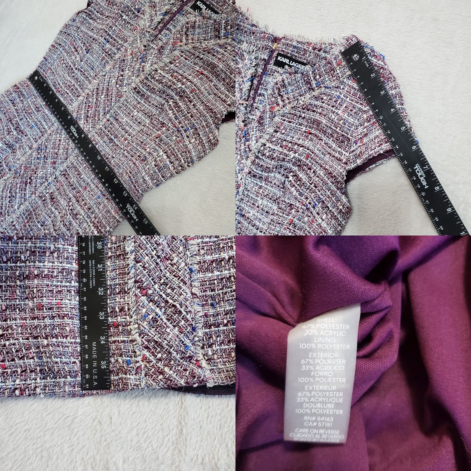 Karl Lagerfeld Karl Lagerfeld Dress Women 2 Purple Fringe Tweed Sheath Knee Length Zipper Back Lined Cap Sleeve V-Neck Size XS / US 0-2 / IT 36-38 - 8 Thumbnail