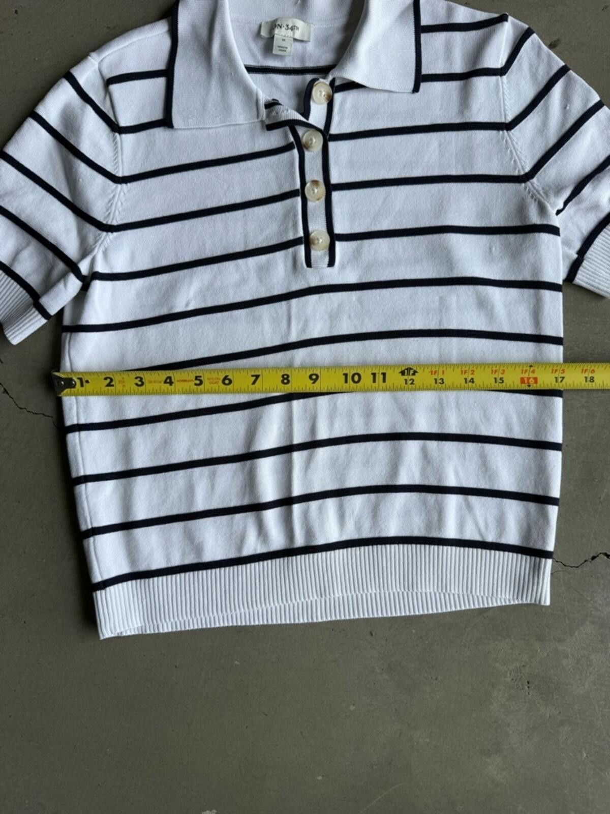Other On 34th / Striped Knit Short Sleeve Polo Sweater Top Size M / US 6-8 / IT 42-44 - 4 Thumbnail