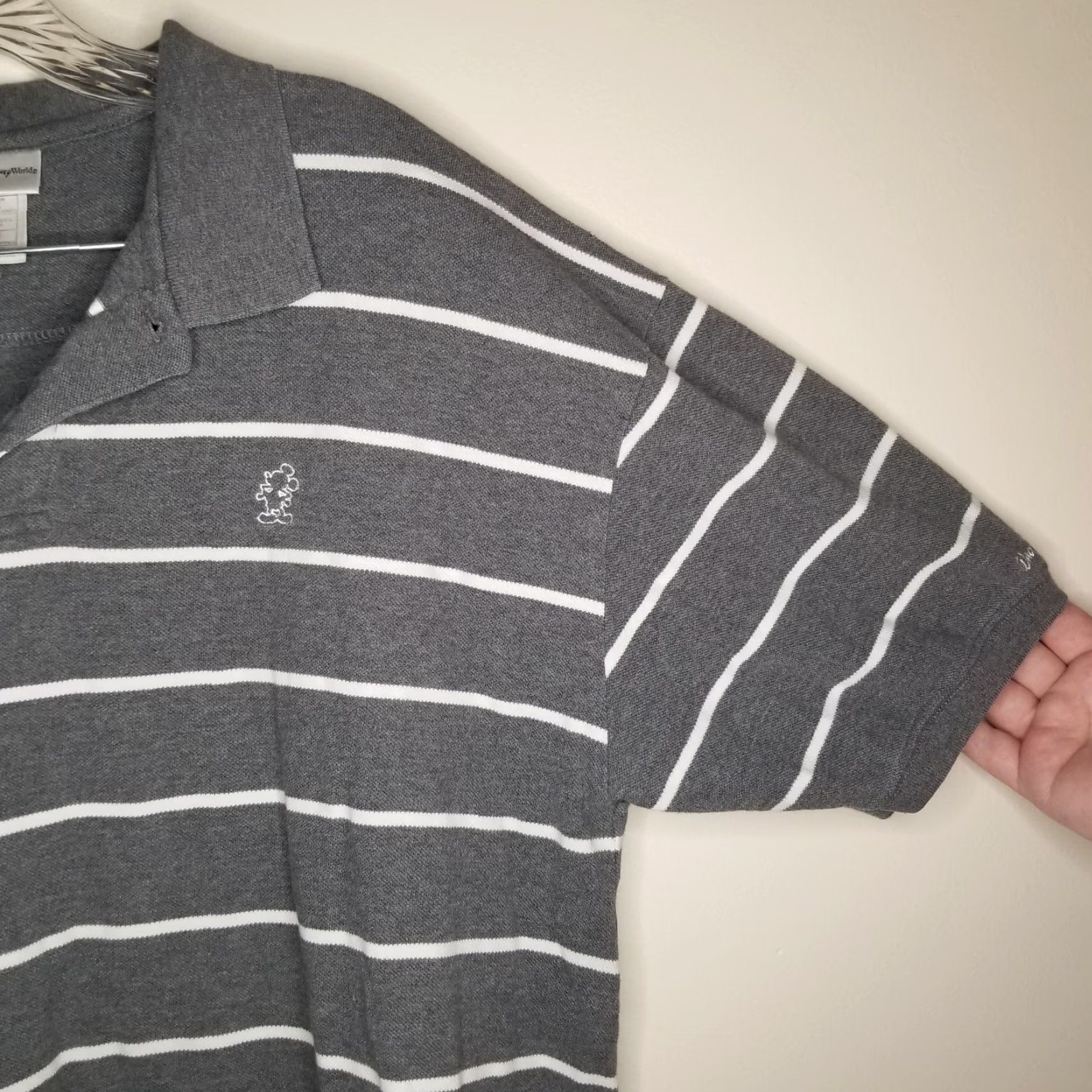 Disney VINTAGE Walt Disney World Mickey Polo Shirt Mens Short Sleeve Size L Gray Striped Adult Large Size US L / EU 52-54 / 3 - 4 Thumbnail