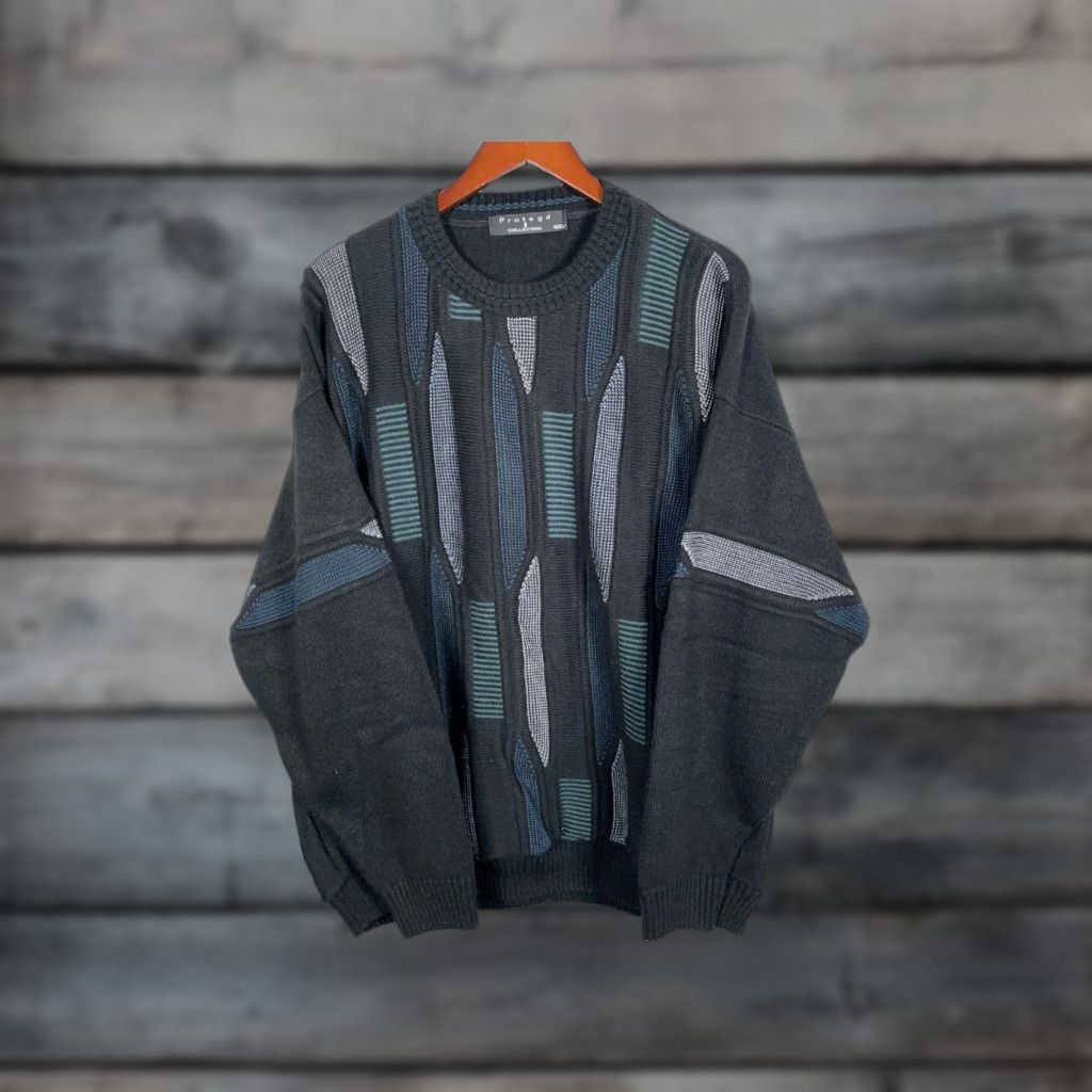 Coogi VINTAGE Protege Sweater Men 2XL Acrylic Black 90s Crew Neck Geometric Knit Pullover Size US XXL / EU 58 / 5 - 1 Thumbnail