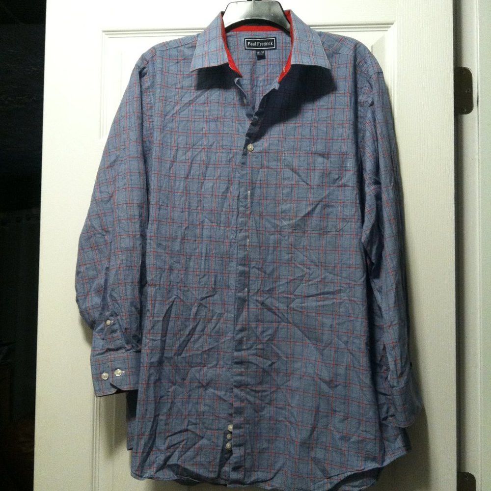 Paul Fredrick PAUL FREDRICK MEN'S BLUE 100%COTTON DRESS SHIRT 16.5/33 Size US L / EU 52-54 / 3 - 4 Thumbnail