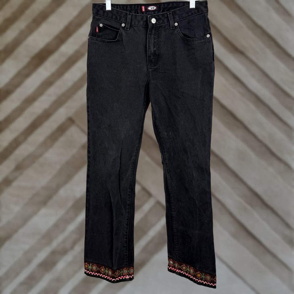 Vintage VINTAGE Bongo Jeans Womens Bootcut 29x31 Black Denim Ribbon Trim 90s Vintage Women Jeans MensWomens Size 29" - 1 Thumbnail