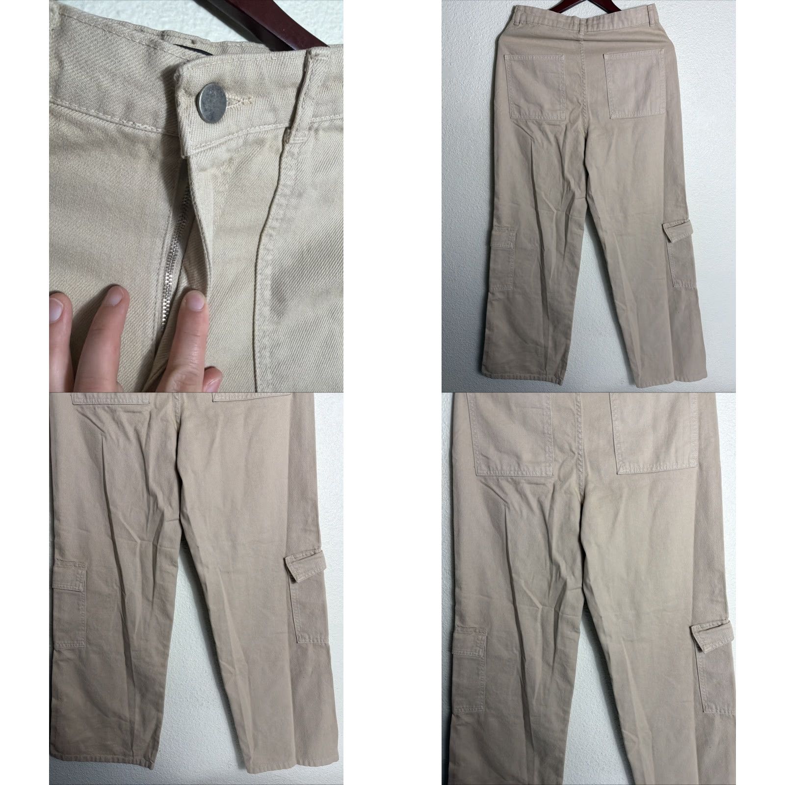 PrettyLittleThing PRETTYLITTLETHING Pants Women 4P Petite Beige Cargo Baggy Wide-Leg Size 27" / US 4 / IT 40 - 8 Thumbnail