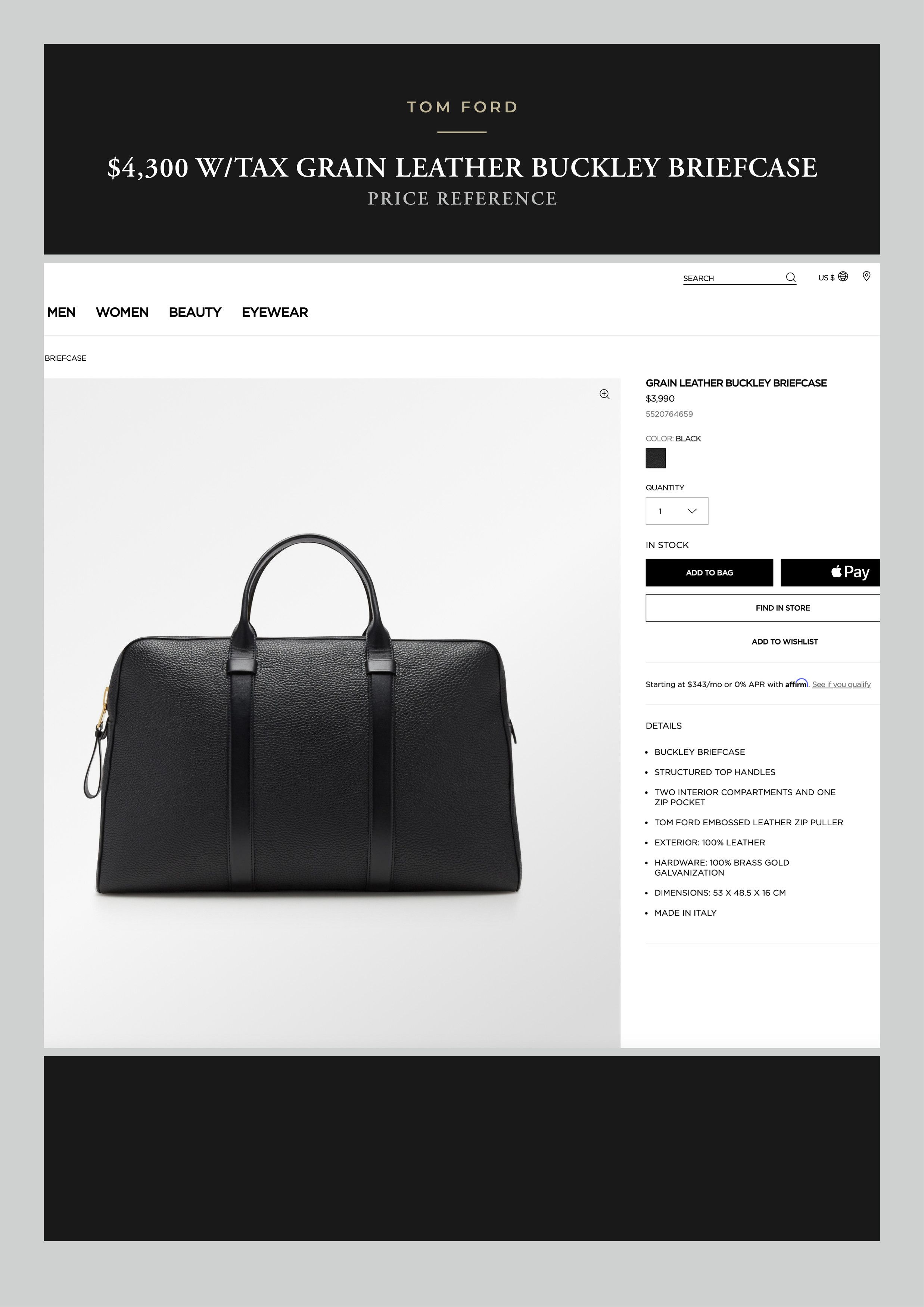Coveted $4,350 w/tax Signature Buckley Leather Briefcase