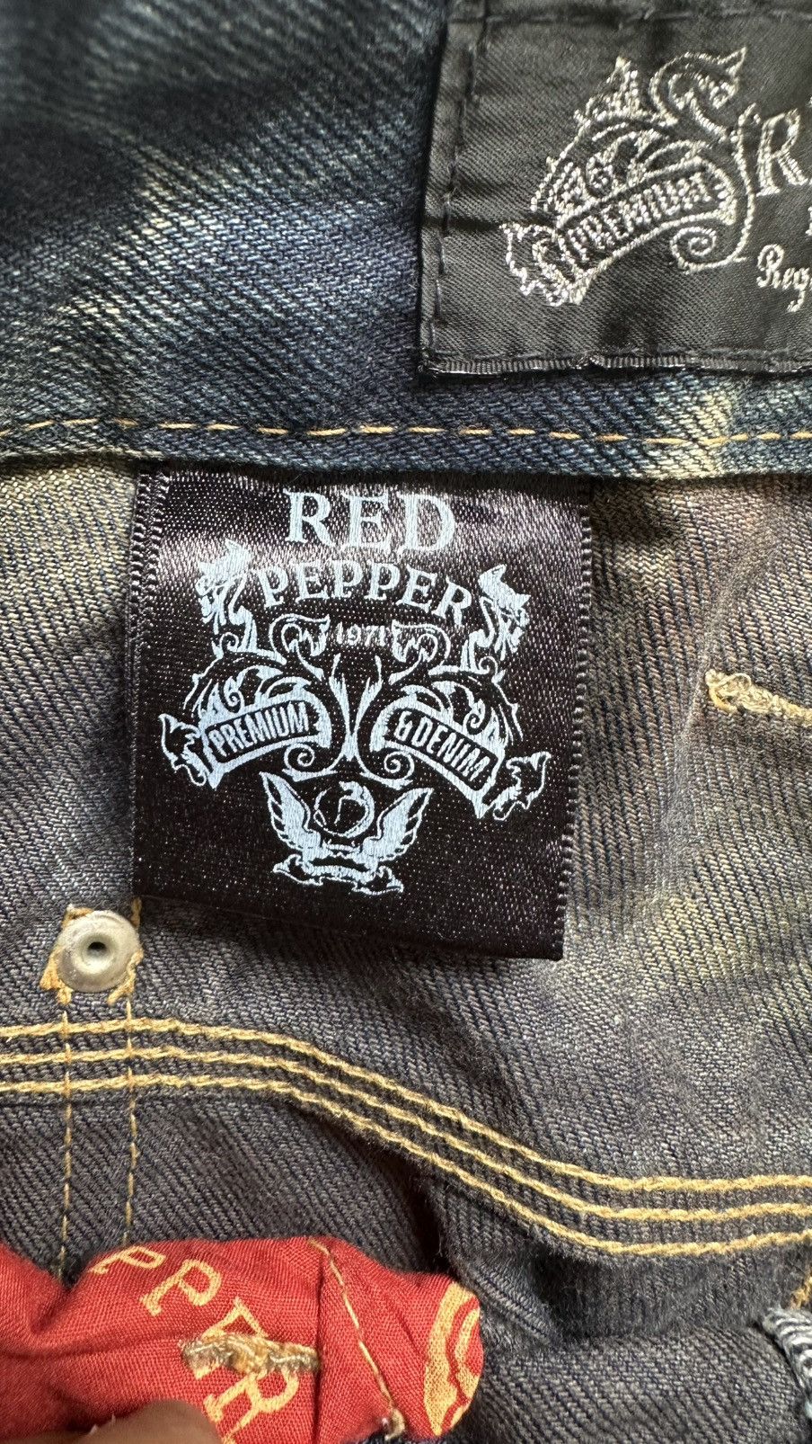 14th Addiction REDPEPPER FADING TATTOO LONG FLARED JEANS Size US 34 / EU 50 - 7 Thumbnail