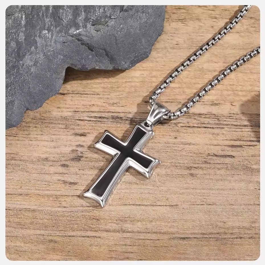 Jewelry Gothic Black Enamel Inlay Cross Pendant Necklace Size ONE SIZE - 5 Thumbnail