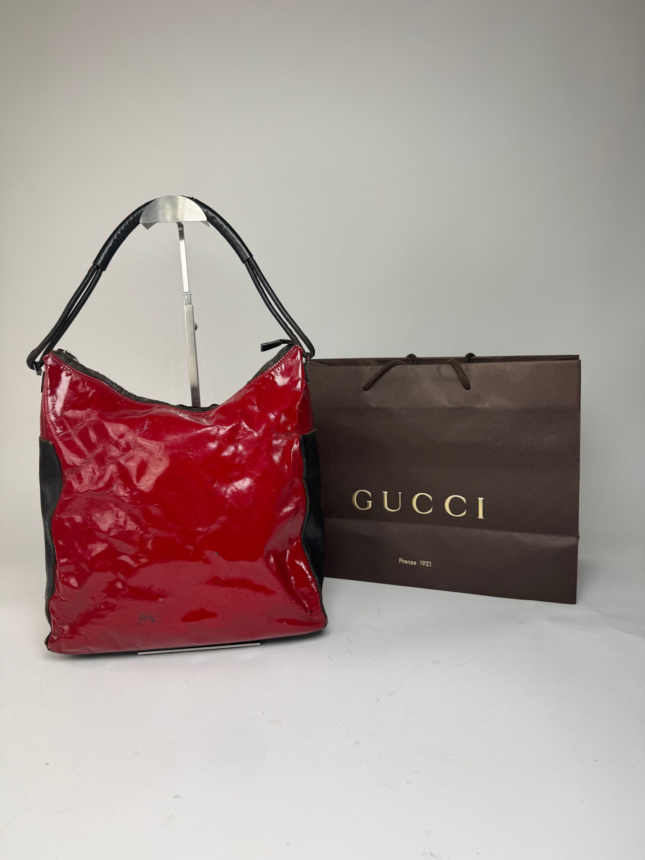 Gucci Vintage Patent Leather / Leather Handbag Black Red Size ONE SIZE - 1 Thumbnail