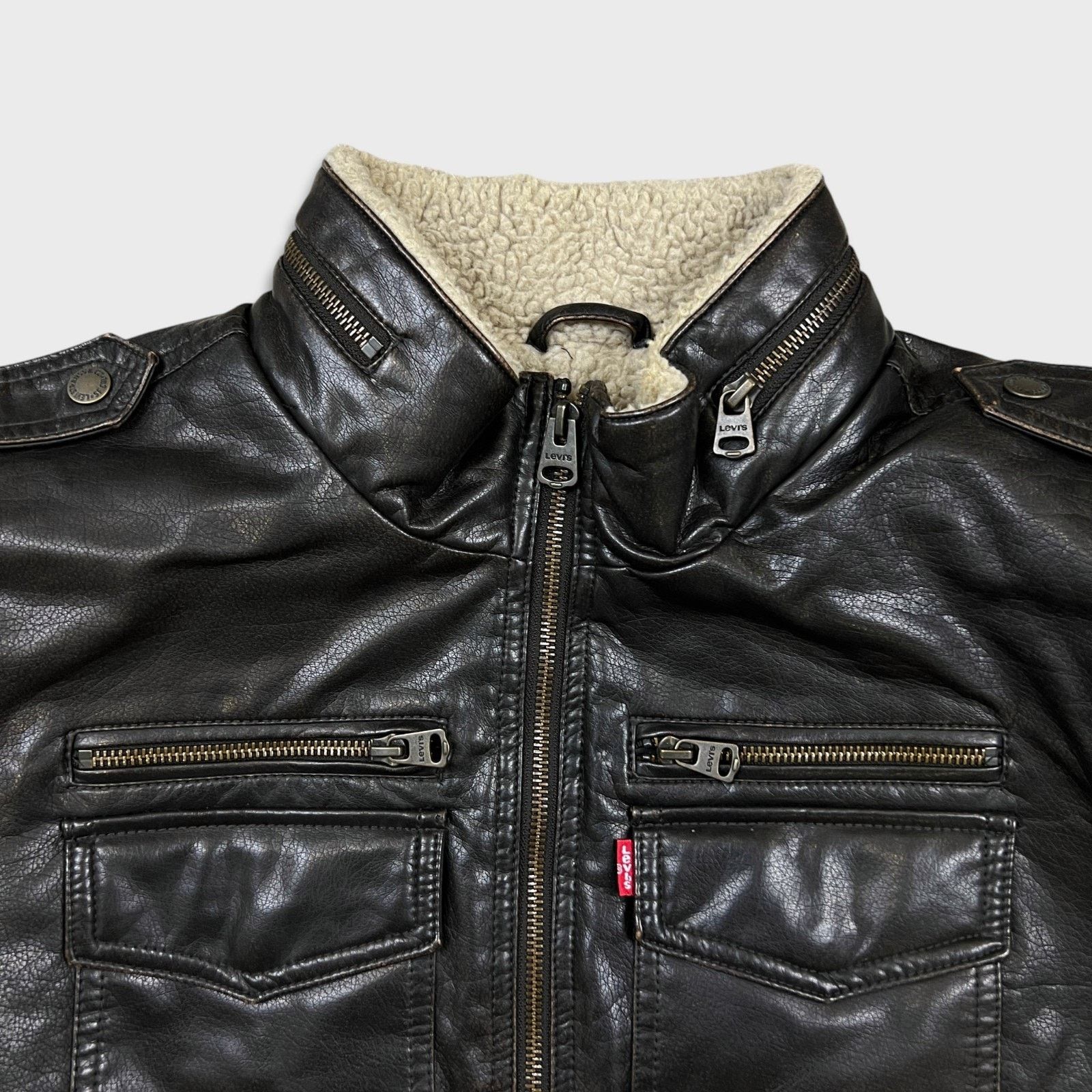 Levi's × Vintage Levi's Faux Leather Jacket Small Aviator Bomber Sherpa Lined Size US S / EU 44-46 / 1 - 2 Thumbnail