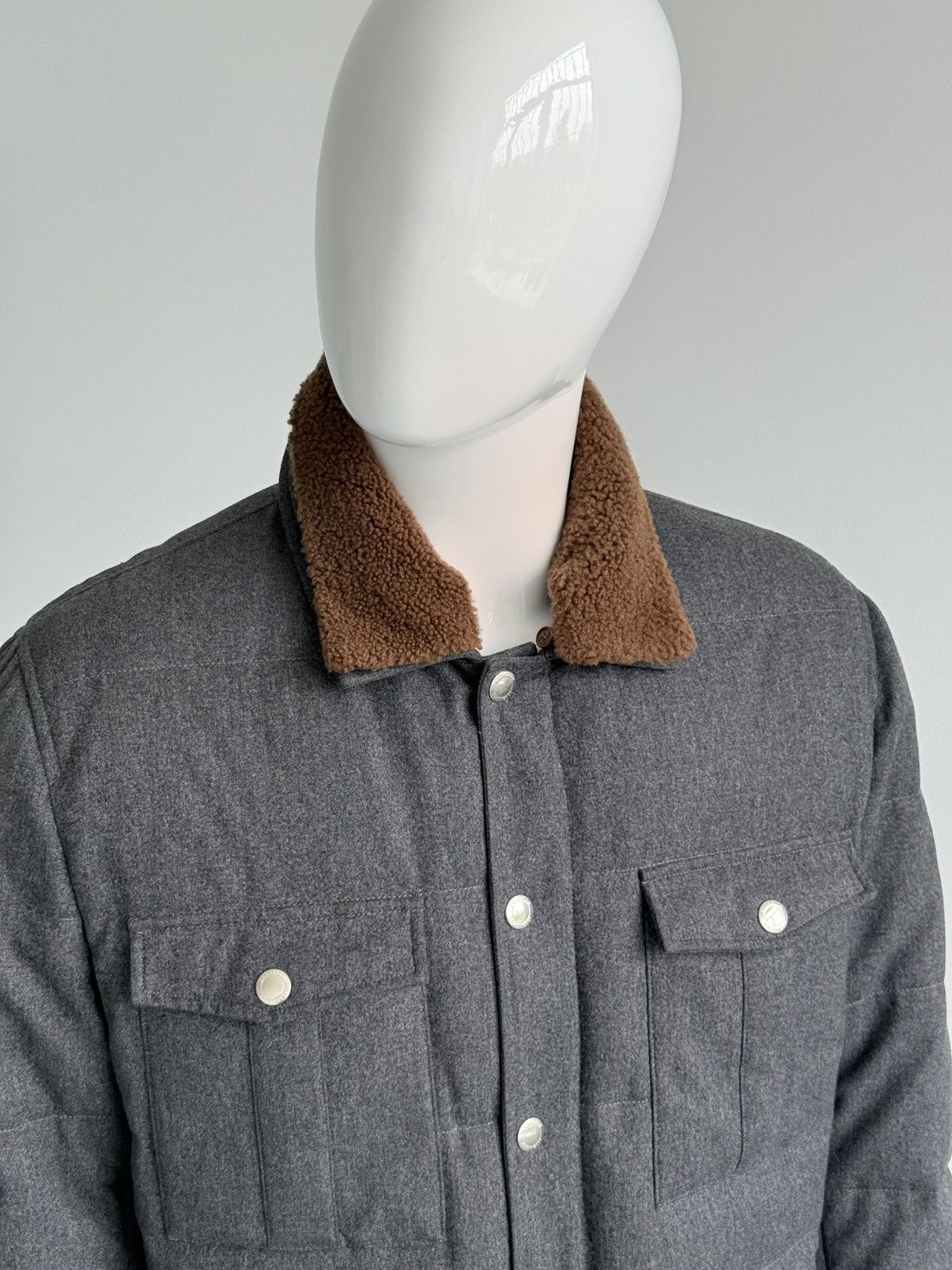Brunello Cucinelli Brunello Cucinelli Shearling Collar Wool Down Field Jacket Size US L / EU 52-54 / 3 - 5 Thumbnail