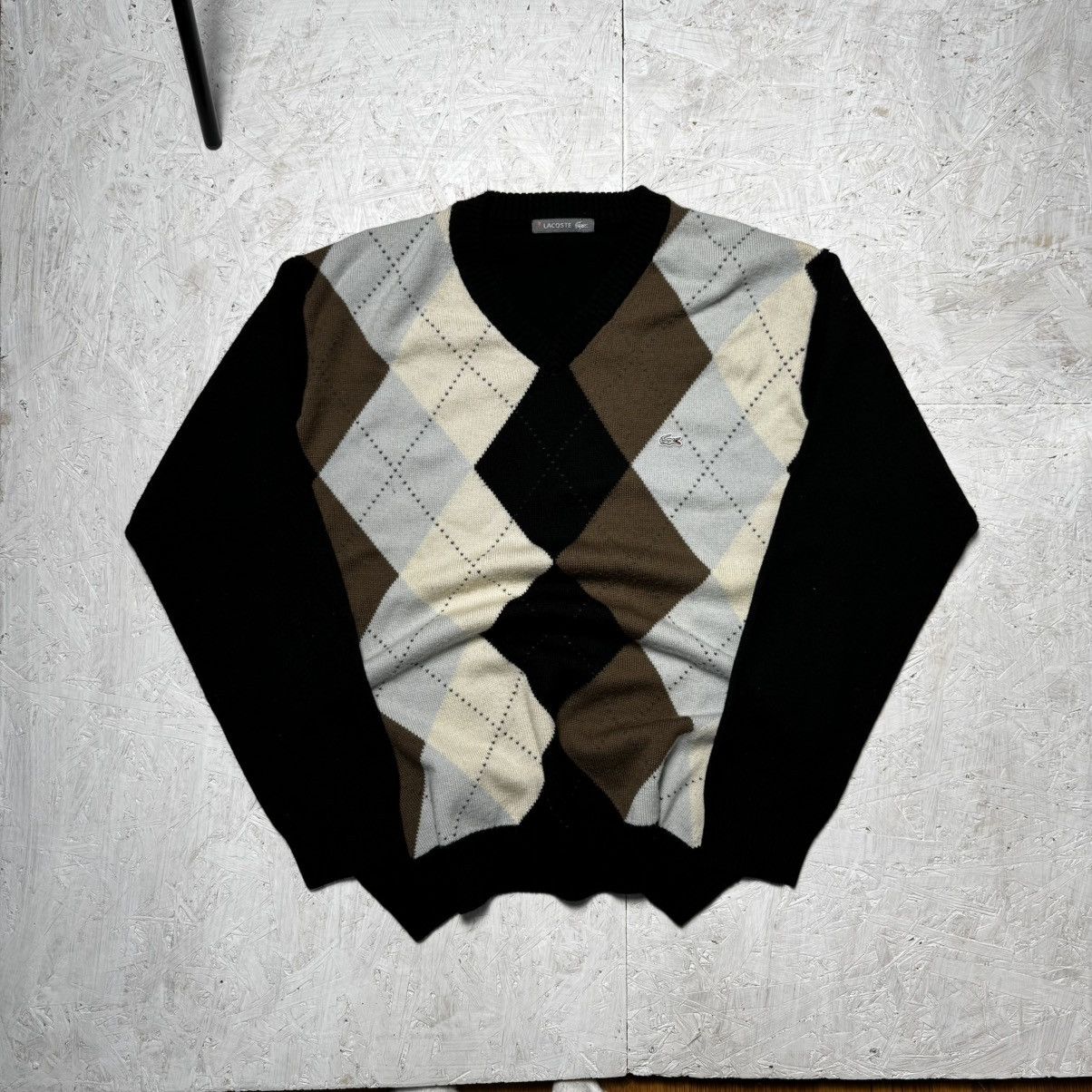 Lacoste × Vintage Vintage Lacoste Grandpa Black Blue Brown Cardigan Rhombuses Size US L / EU 52-54 / 3 - 1 Thumbnail