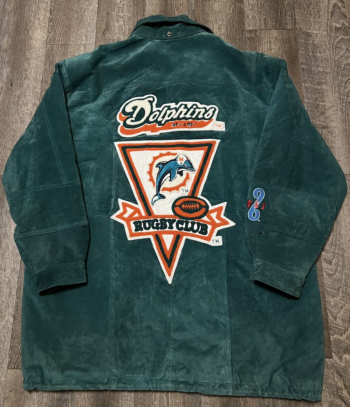 NFL × Vintage Vintage Miami Dolphins Rugby Club Leather Suede Jacket Size US XXL / EU 58 / 5 - 1 Thumbnail