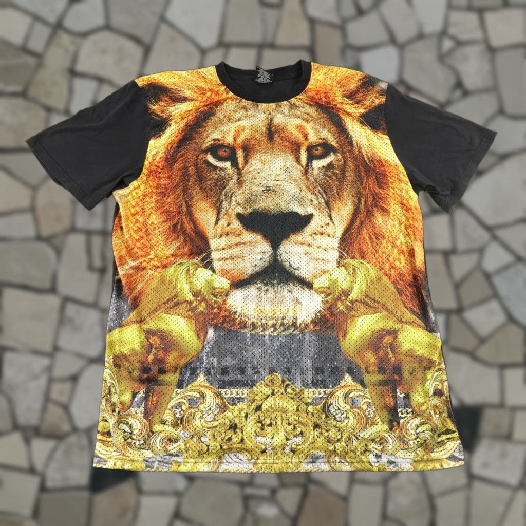 Vintage VINTAGE Lot 29 Shirt Men 3XL Crew Neck Brown Black Lion Graphic Print AOP Tee Vintage Lion Animals 90s 00s Mens Size US XXL / EU 58 / 5 - 1 Thumbnail