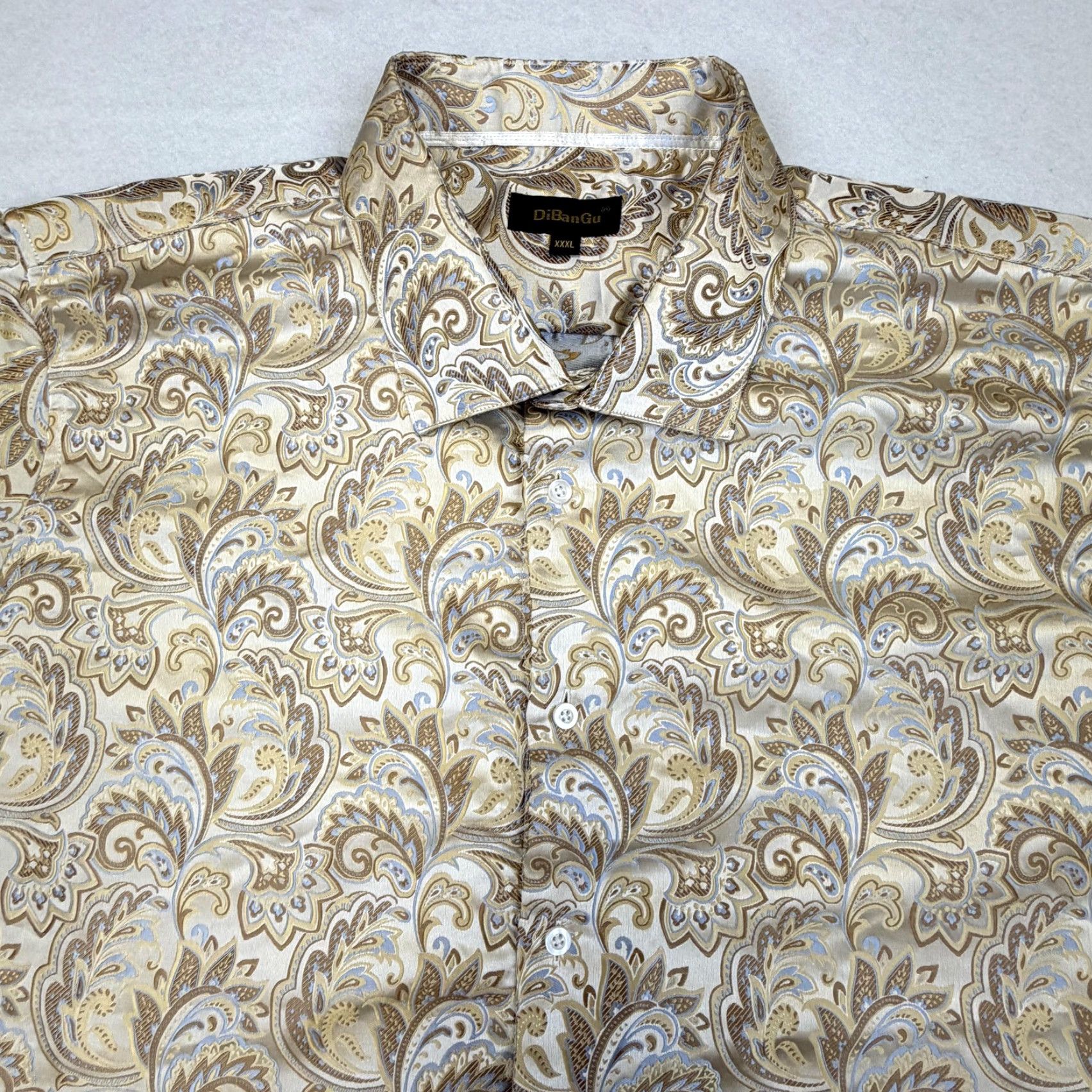 Vintage DiBanGu Shirt Mens 3XL Beige Paisley Silk Blend Long Sleeve Button Up Party Casual Size US XXL / EU 58 / 5 - 3 Thumbnail