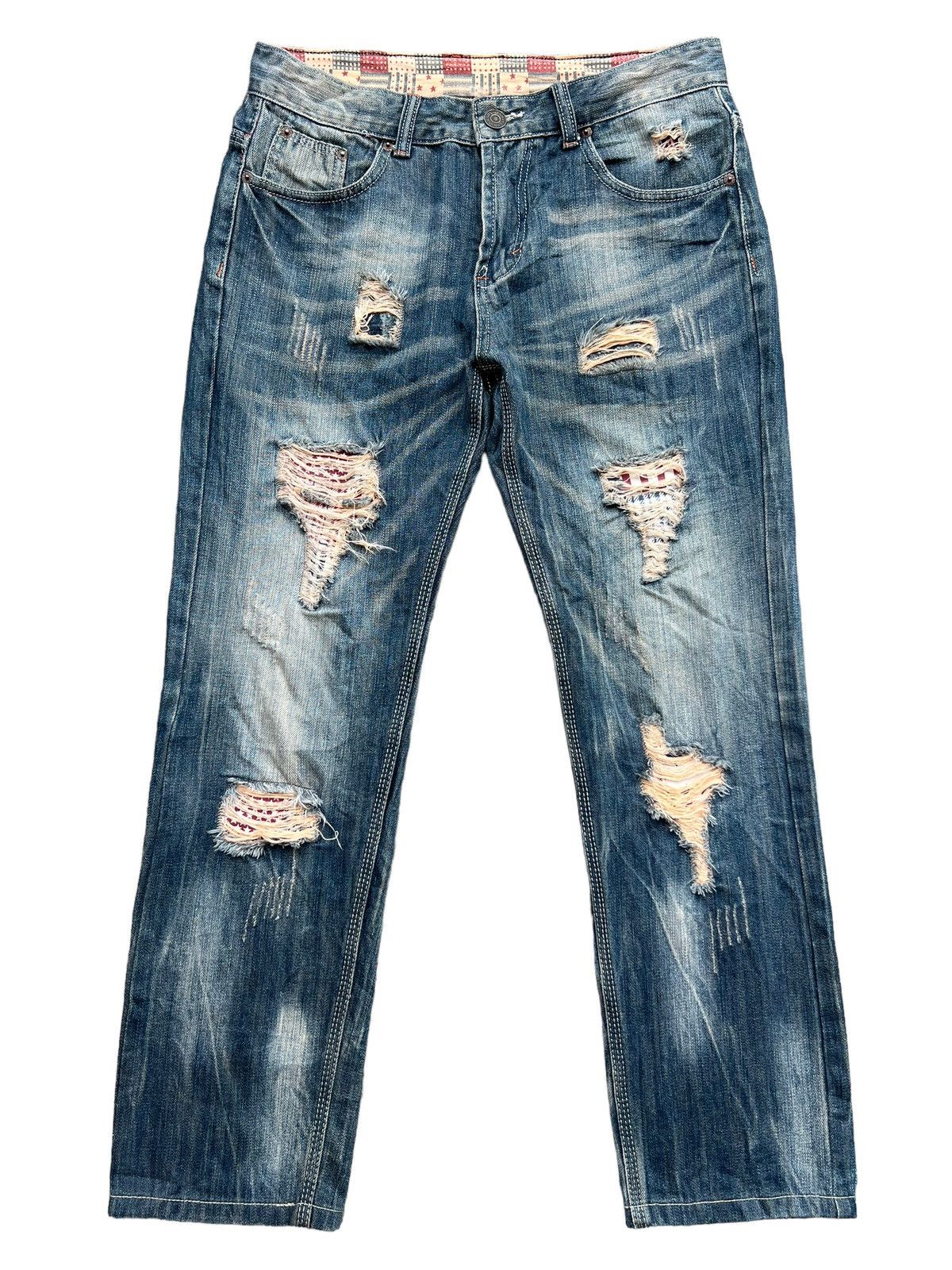 Japanese Brand Japan Distressed Patchwork Mudwash Denim Jeans 33x28 Size US 33 - 2 Thumbnail