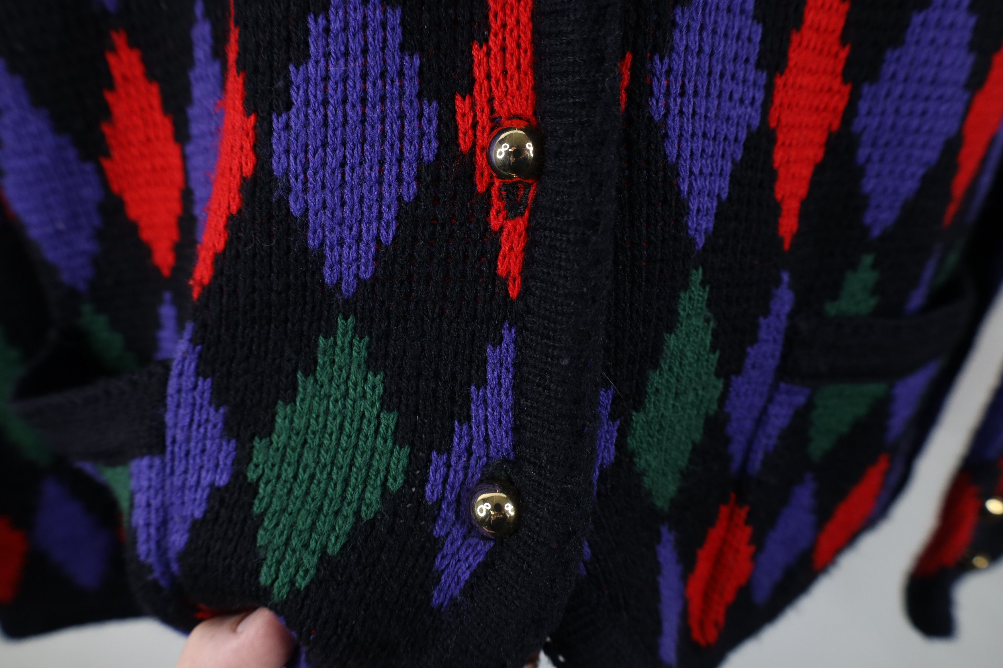 Vintage Vintage 90s Streetwear Diamond Knit Cardigan Sweater Acrylic Size XL / US 12-14 / IT 48-50 - 6 Thumbnail