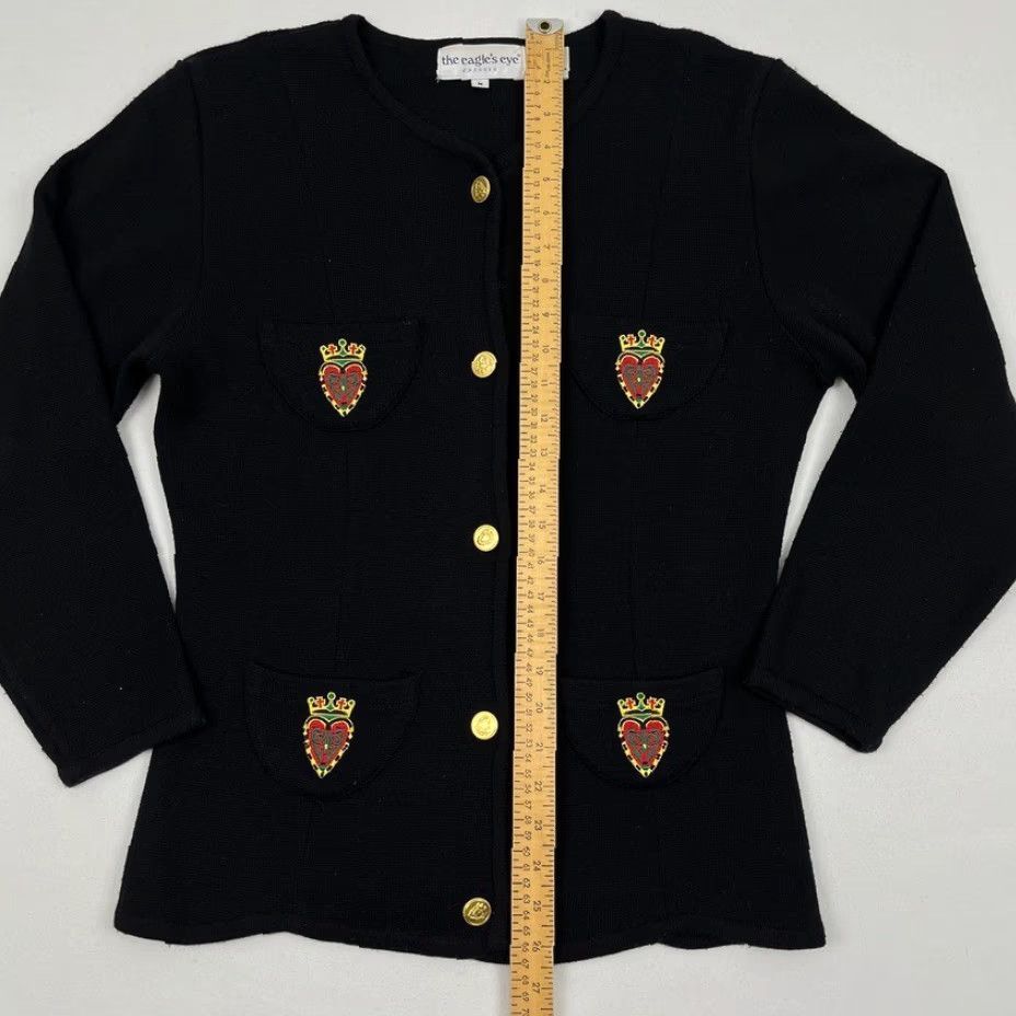 Vintage VINTAGE Eagles Eye Cardigan Womens M Black Wool Heart Crown Patch Academia Prep 90s Size M / US 6-8 / IT 42-44 - 4 Thumbnail
