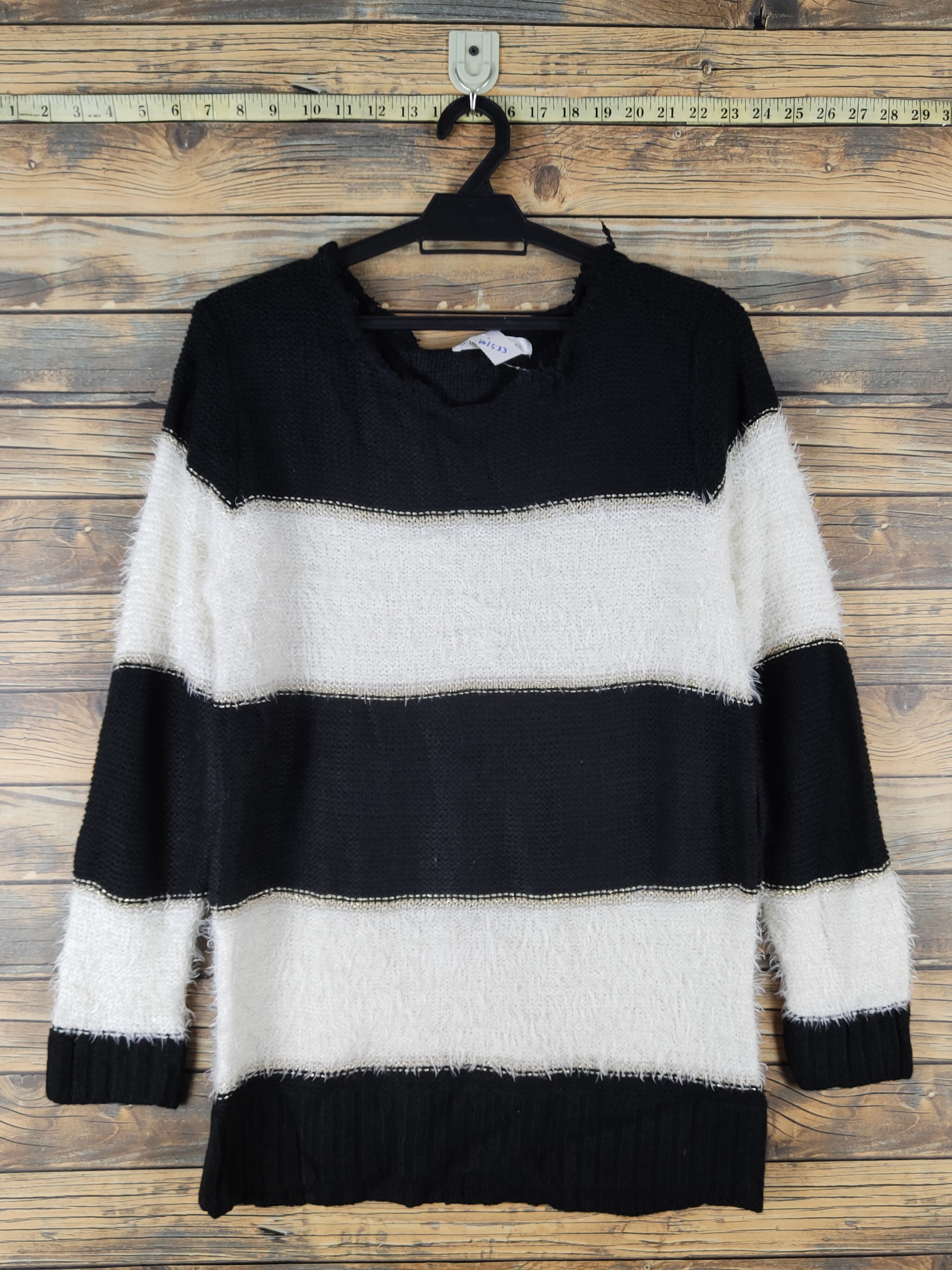 Japanese Brand × Vintage Oeillet Black White Stripe Fur Mohair Knitwear #W1533 Size M / US 6-8 / IT 42-44 - 1 Thumbnail