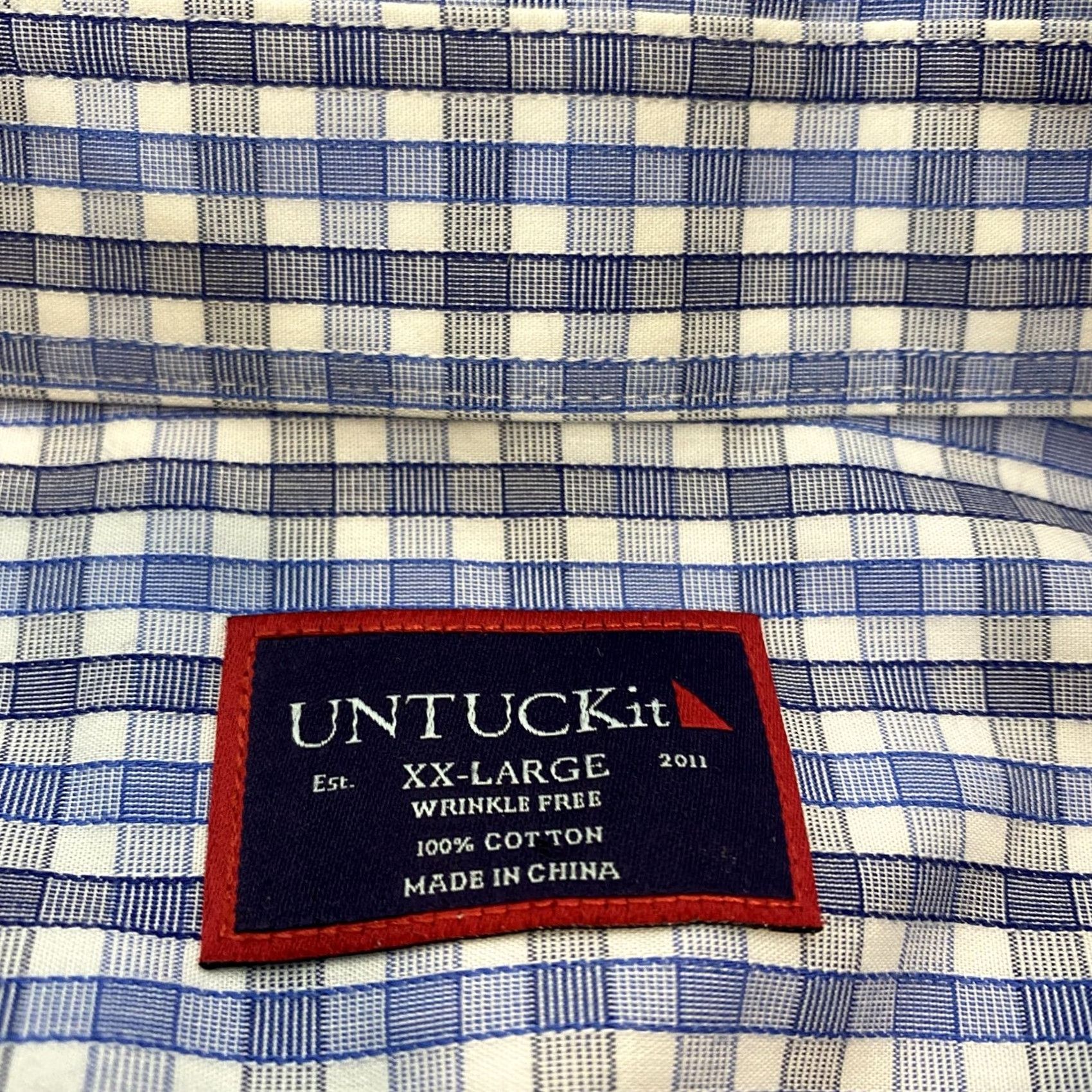 UNTUCKit UNTUCKit Shirt Mens 2XL Blue White Plaid Button-Down Wrinkle Free Cotton Casual Shirt Size US XXL / EU 58 / 5 - 4 Thumbnail
