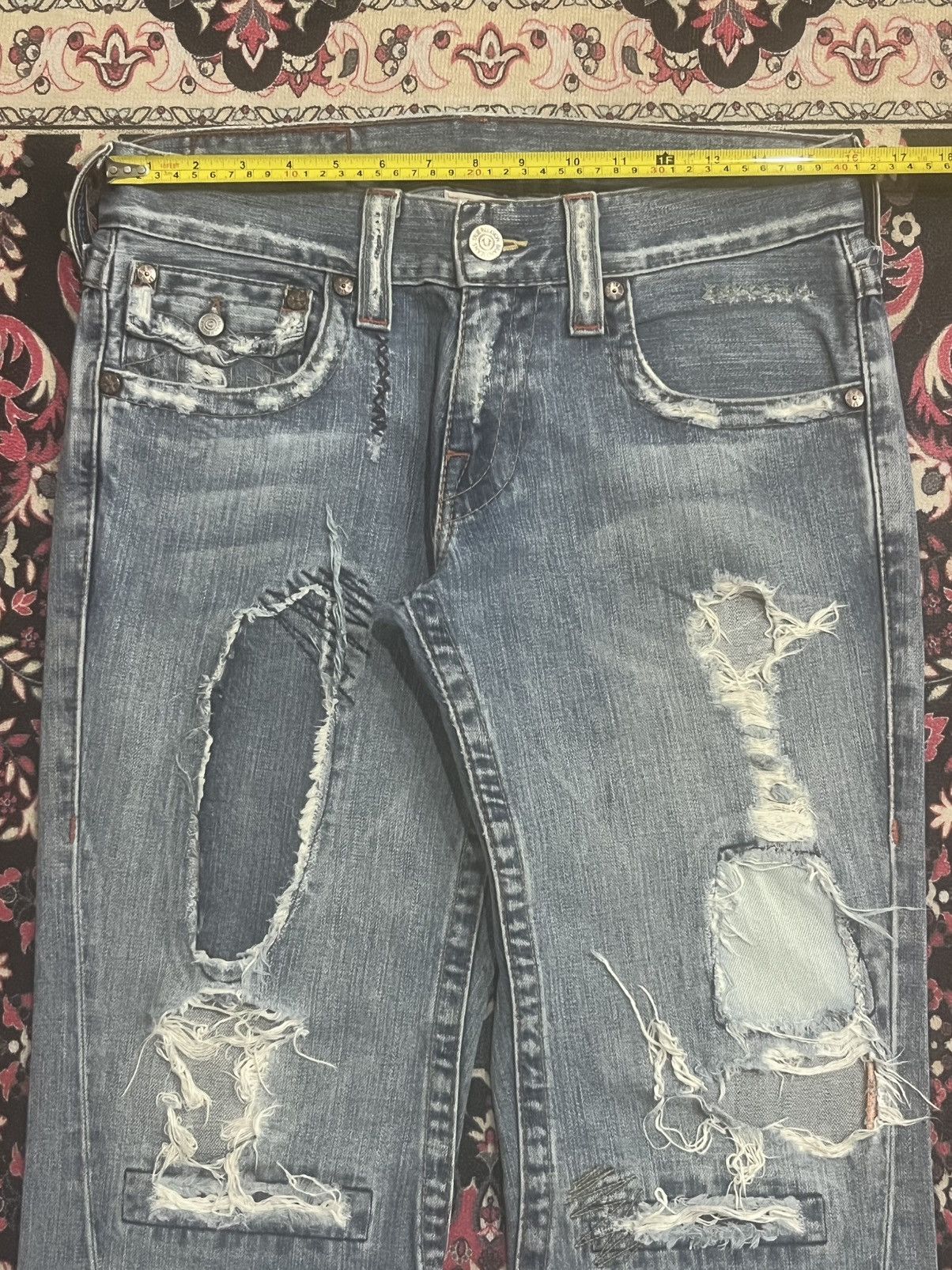 True Religion Vintage True Religion “Berkeley” Trashed Blue Flare Jeans Size US 30 / EU 46 - 13 Thumbnail