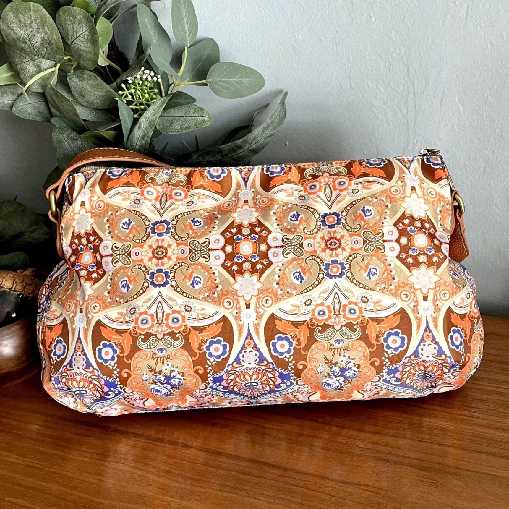 Oilily Oilily Shoulder Bag Womens Tan Mosaic Fig Summer Nylon Front Pocket Zipper New without tags Size ONE SIZE - 4 Thumbnail