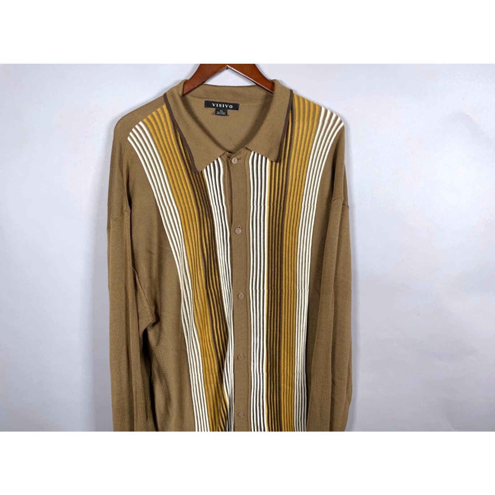 Etro Retro Knit Shirt Adult Big 3X Brown Yellow Stripe Button Up Tony Soprano Kramer Size US XXL / EU 58 / 5 - 4 Thumbnail