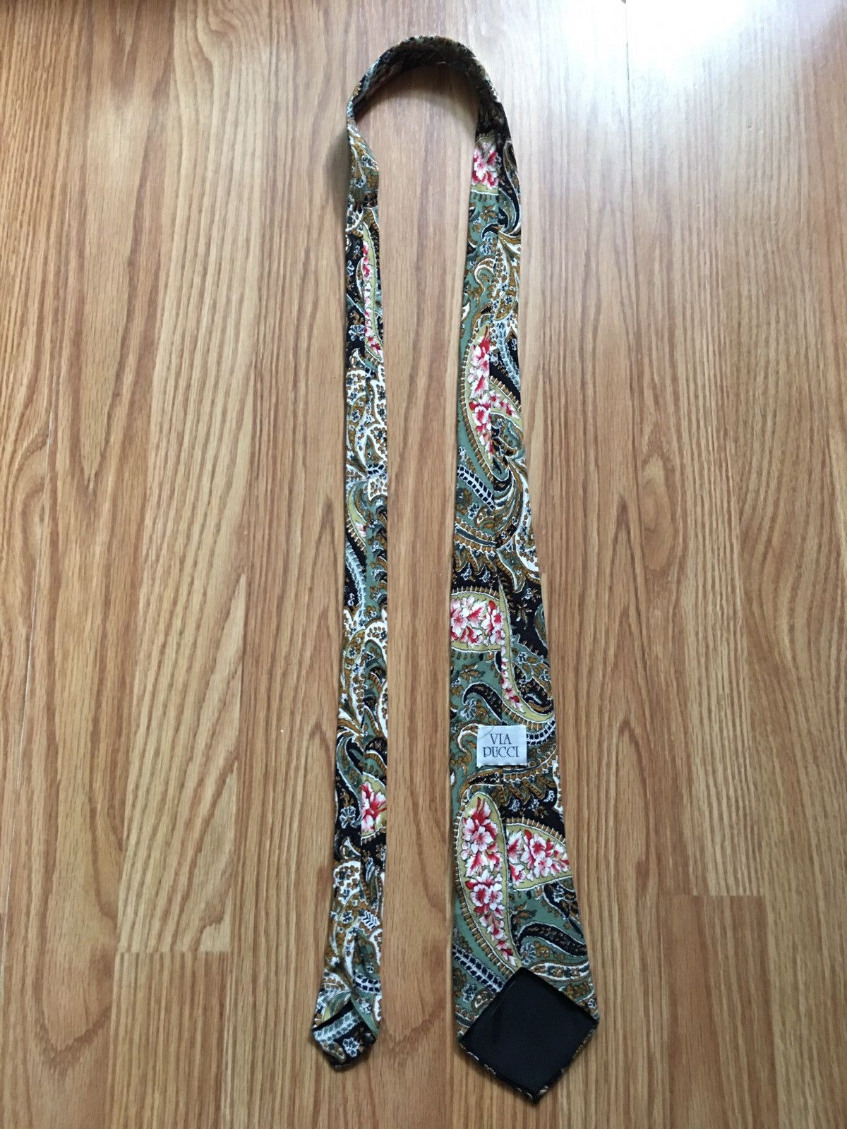 Vintage Via Pucci Vintage Designer Paisley Cotton Mens Tie Size ONE SIZE - 7 Thumbnail